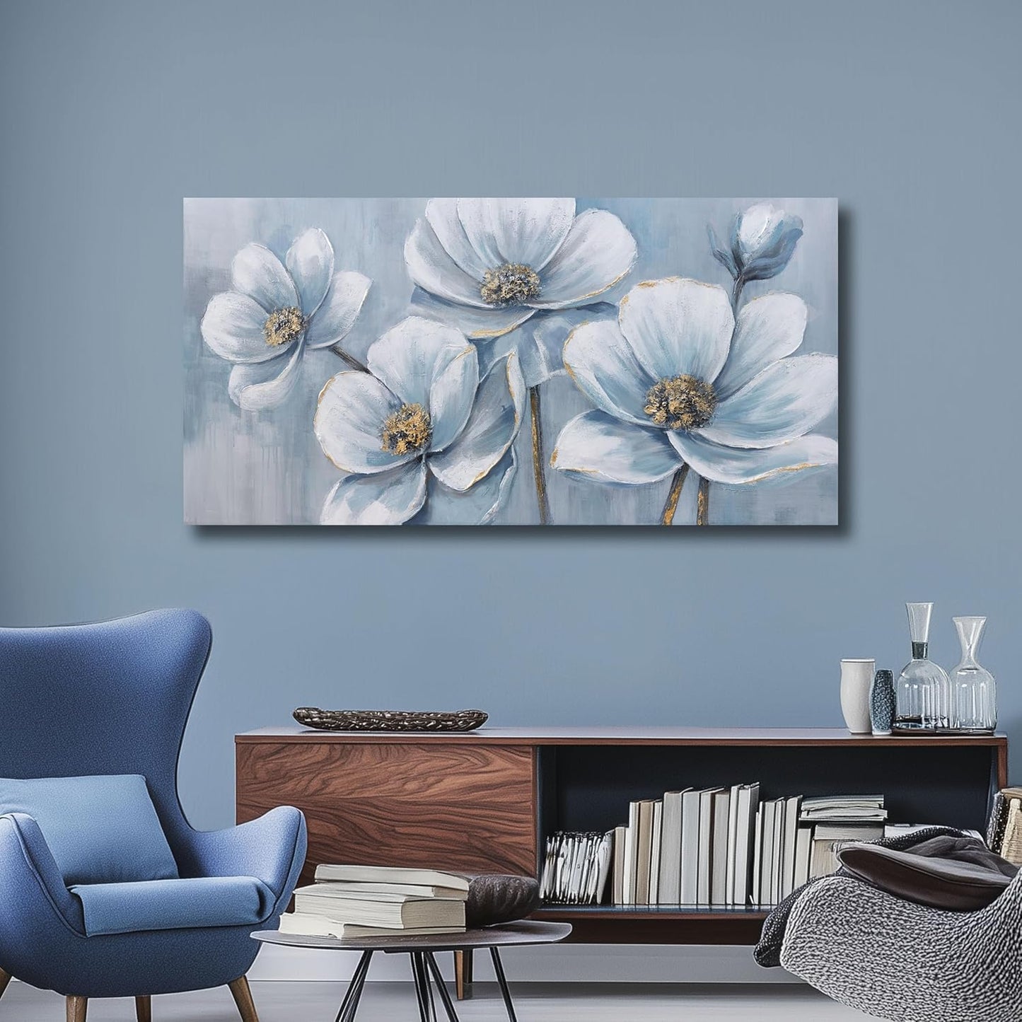 Belmrxne Floral Art Wall Decor White Wall Art Pop Canvas Painting Modern Aesthetic Prints Artwork for Living Room Bedroom Dining Room Office Home Decor 20x40 inch