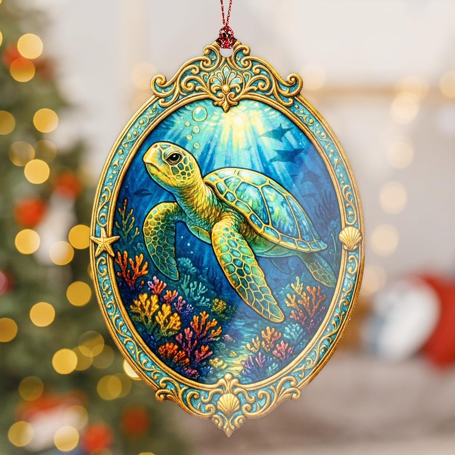 Turtle gifts, turtle gifts for women, sea-turtle decor, turtles, Beach themes, Christmas ornament 2025, Suncatcher Effect stained glass window hanging, car hanging accessories