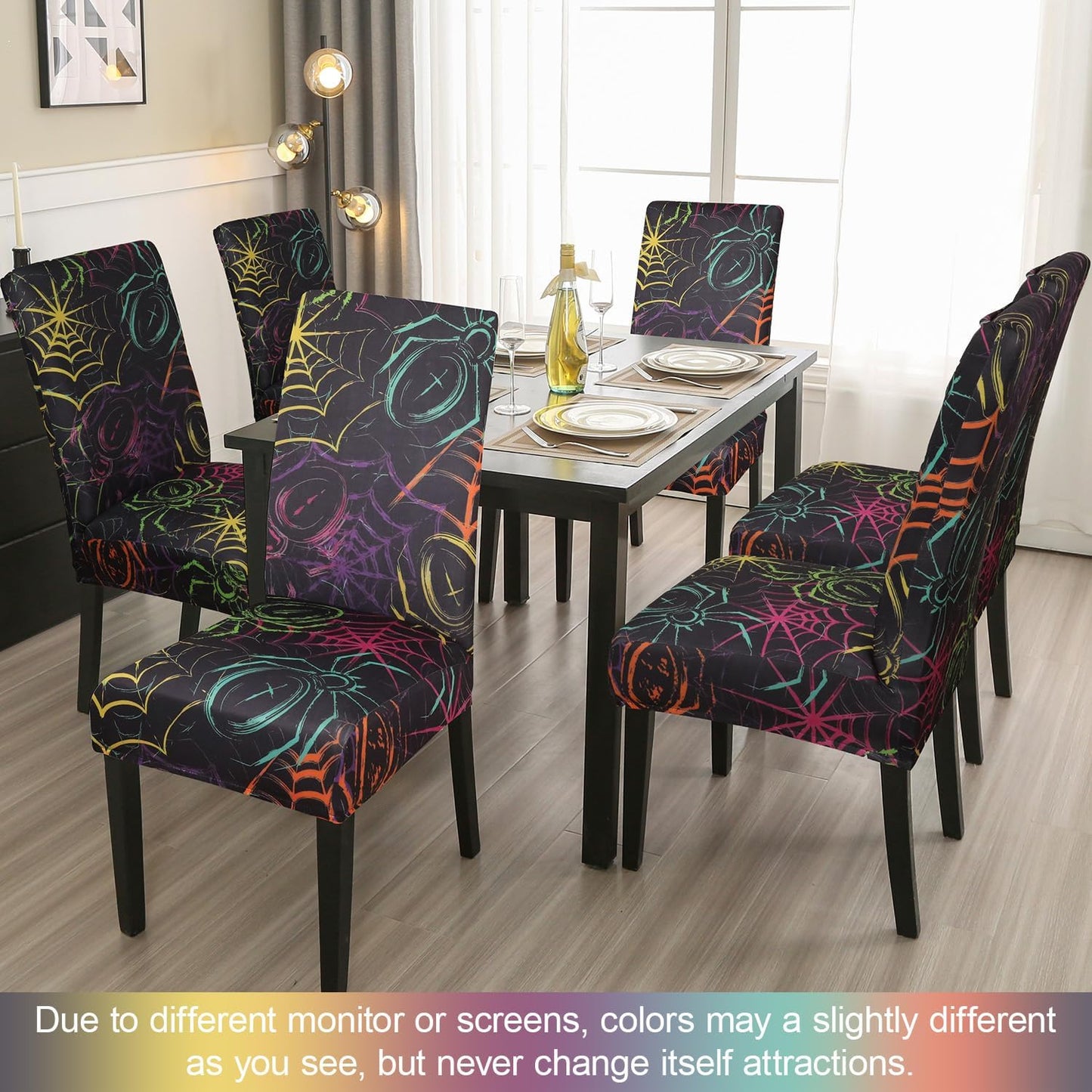 JQinHome Spider Halloween Chair Slipcover,Web Black Chair Covers Set of 4, High Stretch Washable Chair Protector Cover for Dining Room, Kitchen,Home Party,Wedding Ceremony(Spider,4PC)