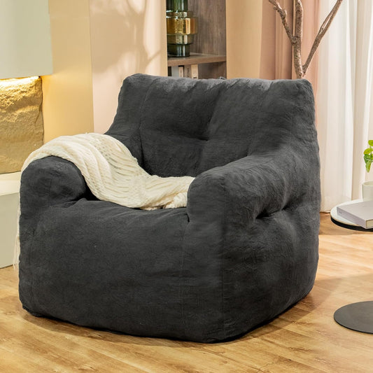 Bean Bag Chairs for Adults Ergonomic Support Reading Floor Sofa Chair with Filler Spacious (Grey) (Standard)