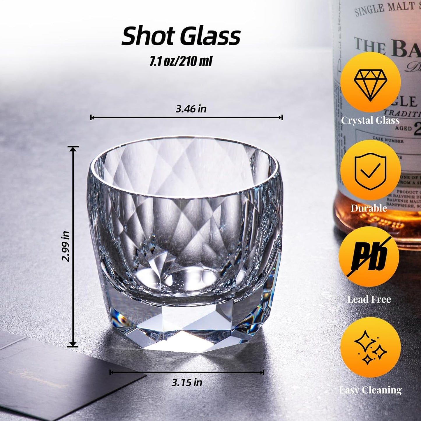 KAMMAK Crystal Whiskey Glasses Set of 2, 7.1oz Old Fashioned Glasses Stemless, Hand Blown White Cocktail Glasses, Luxury Handcrafted Cut Ice Ball Cup for Women, Perfect Men Gift for Bourbon