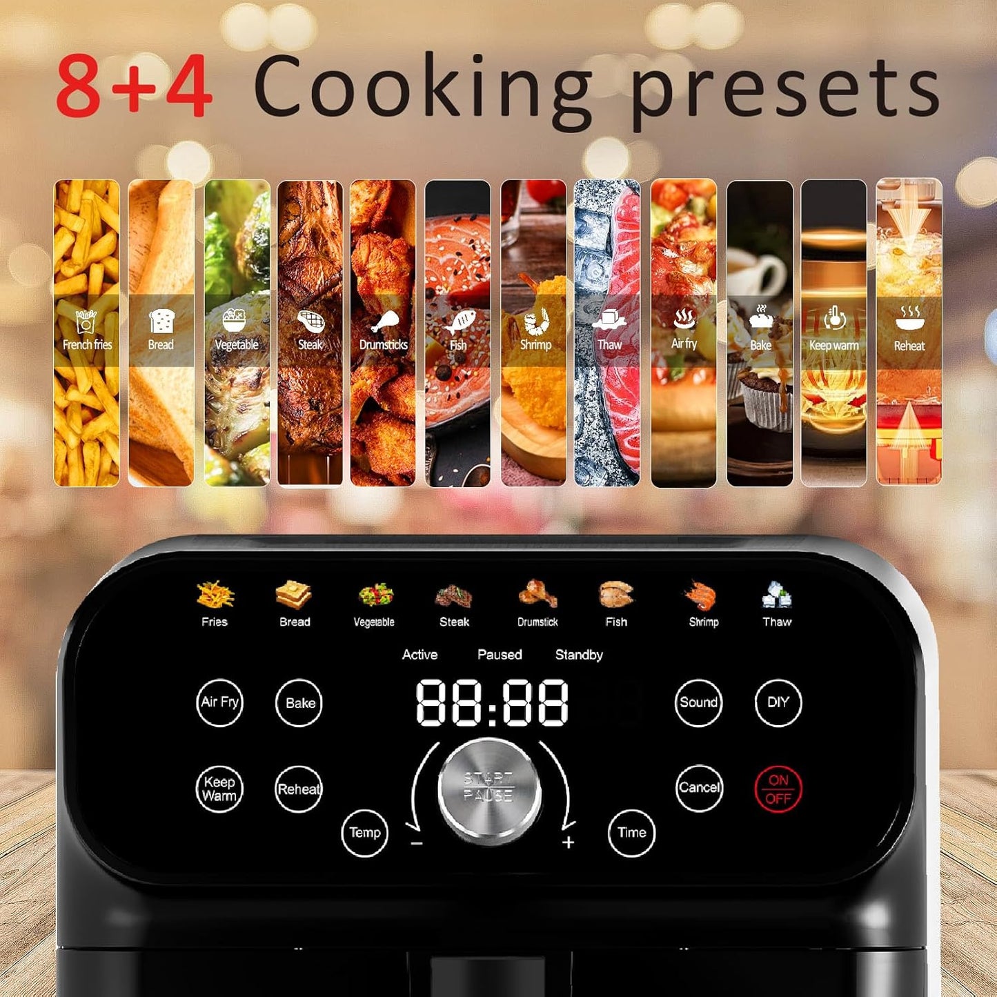 Air Fryer, 6QT Air Fryer Oven with LED Digital Touchscreen, 12 Preset Cooking Functions Air fryers,Roast, Warm-Up, Stay Warm, Stick-Free & Dishwasher-Friendly Basket, Stainless Steel/Black