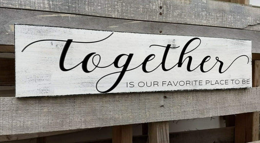Farmhouse Bedroom Wall Art, Together is Our Favorite Place to Be,Rustic Wood Wall Hanging Quotes Master Bedroom Signs Family Plaque Home Decor for Wedding Decorations (Together) 6x16 Inch