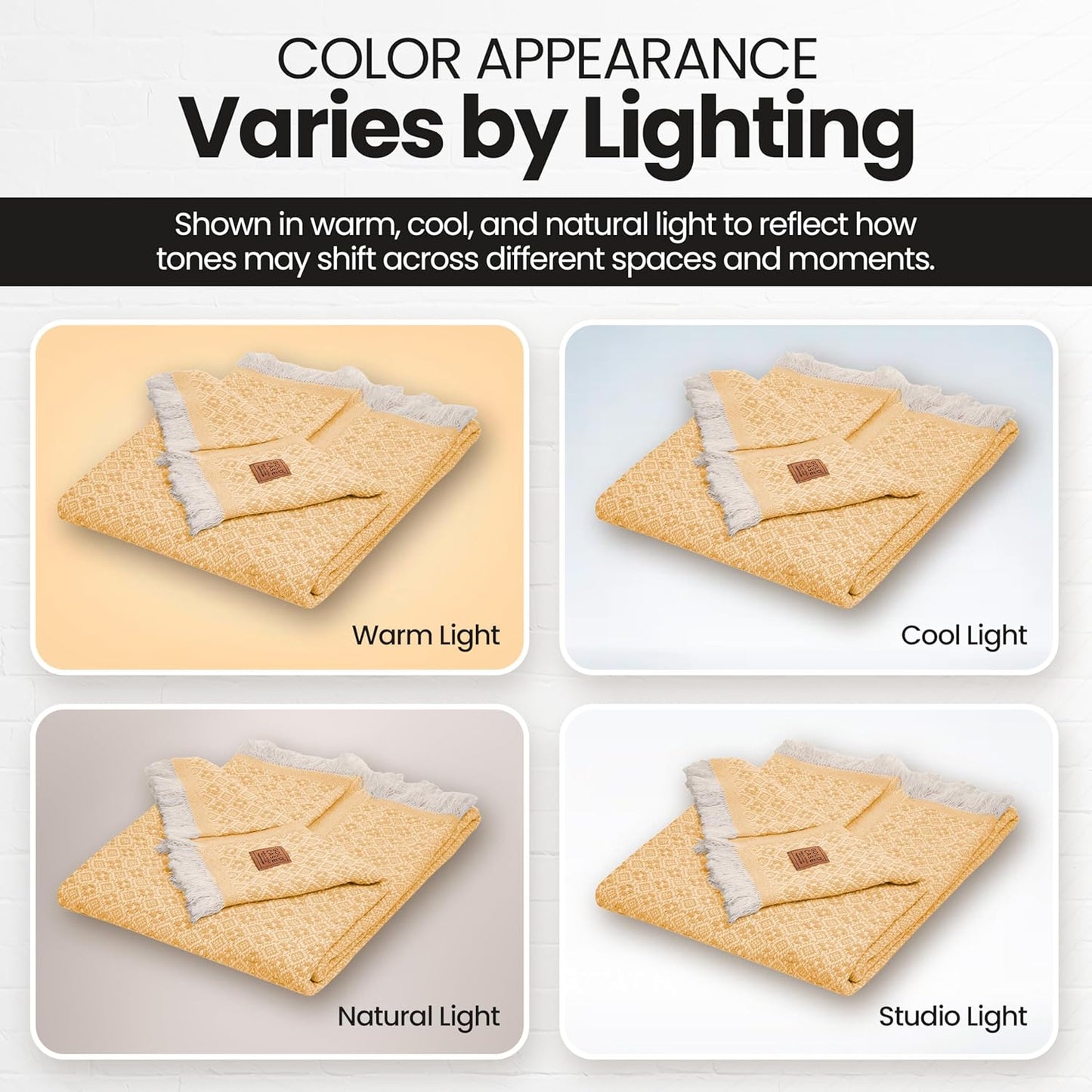 Gold Case Throw Blanket for Couch – 100% Recycled Turkish Cotton Blankets & Throws – Elegant Decorative Throw Blankets for Living Room Sofa – Woven Throws for Couch – Retro Mustard – 50x60