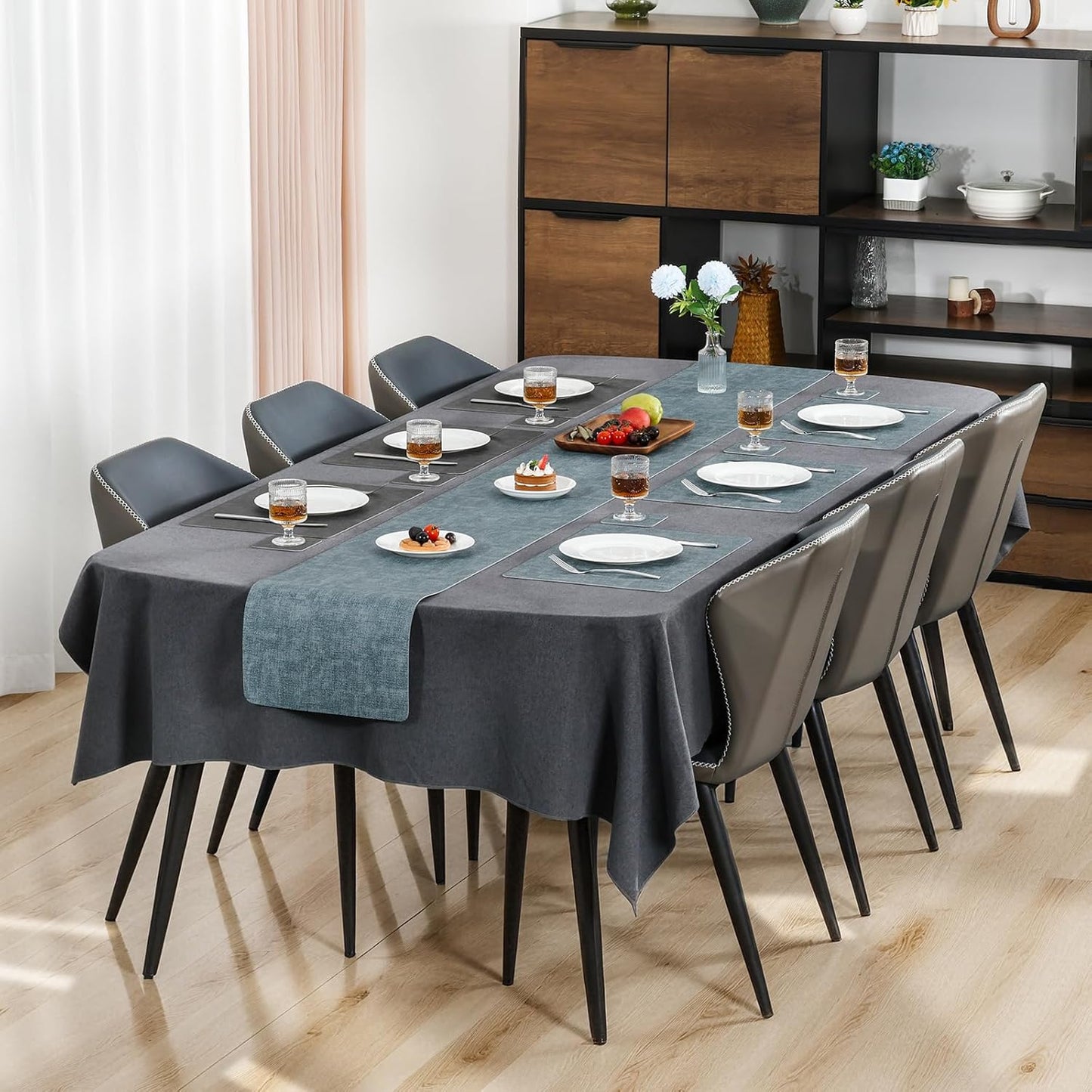 Myir JUN Dual Sided Placemats, Faux Leather Set of 6 Indoor & Outdoor Square Non-Slip Table Mats (Gray Light Blue, Set of 6)