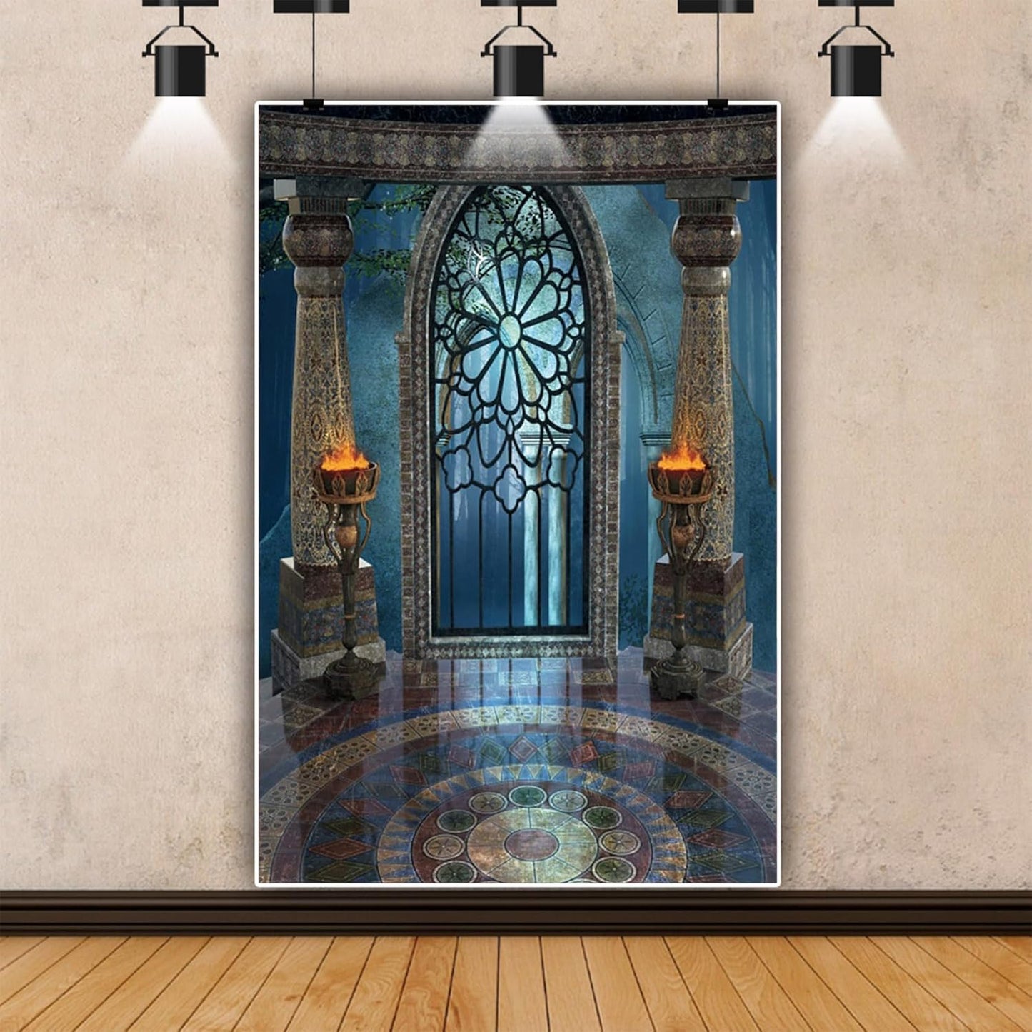 Renaiss 5x7ft Medieval Castle Backdrop for Photoshoot Portrait Pillar Torch Gothic Stone Tower Ancient Old Fortress Interior Photography Background Halloween Party Decor Wallpaper Photo Studio Props