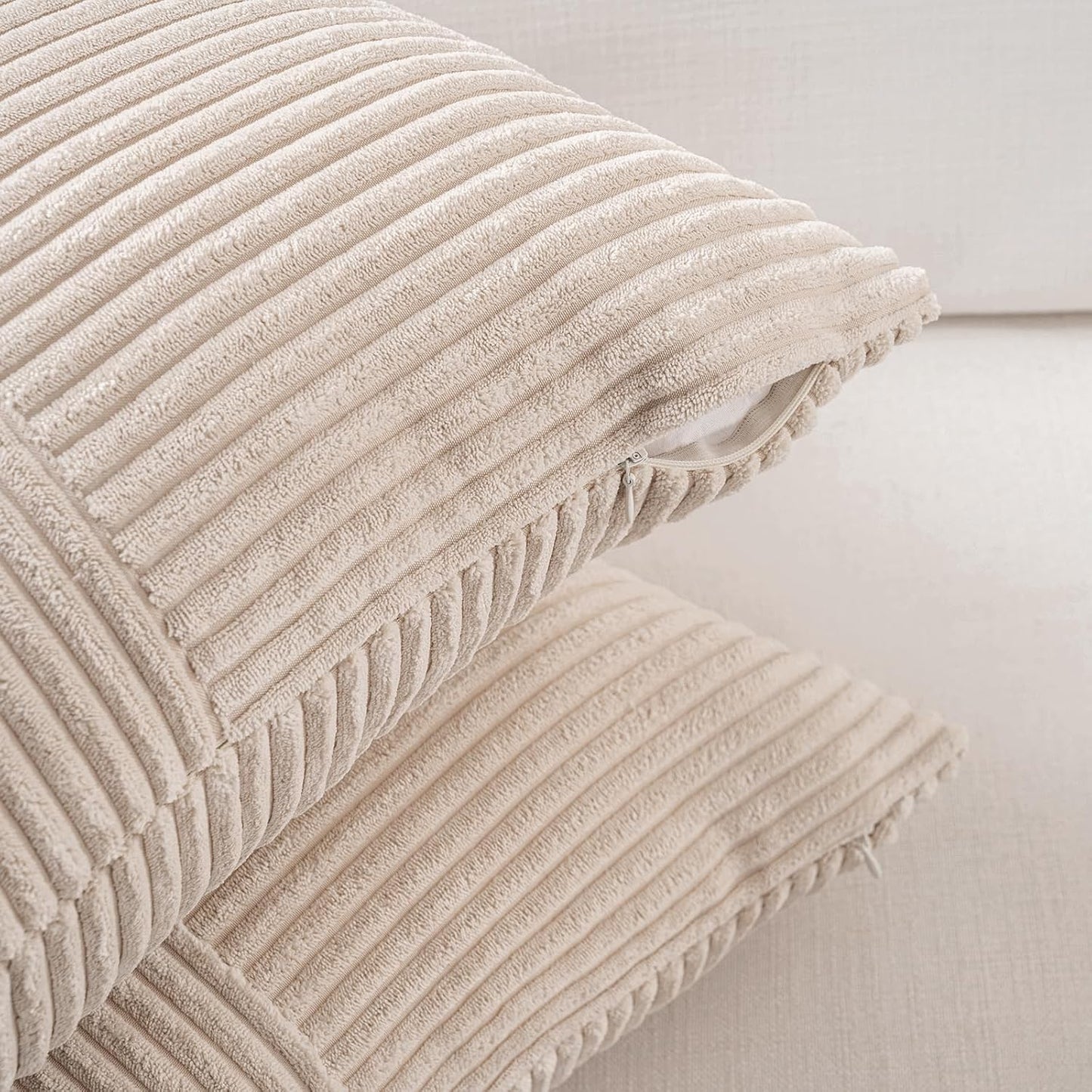 Fancy Homi 2 Packs Tan Lumbar Decorative Throw Pillow Covers 14x24 Inch for Living Room Couch Bed Sofa, Boho Home Decor, Soft Striped Corduroy Rectangle Accent Beige Cushion Case 35x60 cm