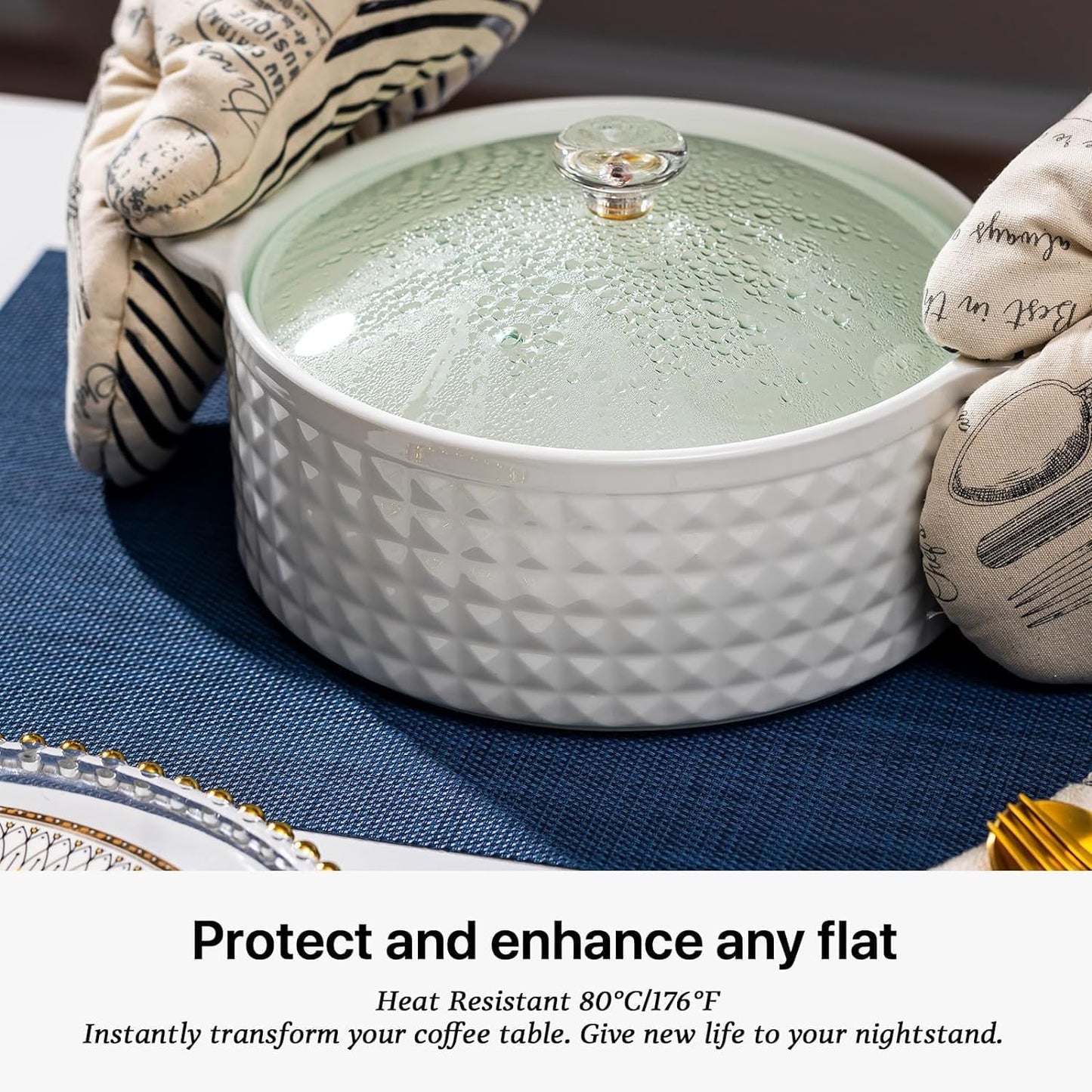 LEXMORE PlaceMats Set of 12 Vinyl/Plastic Woven Place Mats for Kitchen Table Indoor/Outdoor Washable PlaceMats Wipeable Dining Table Mats(Navy Blue)