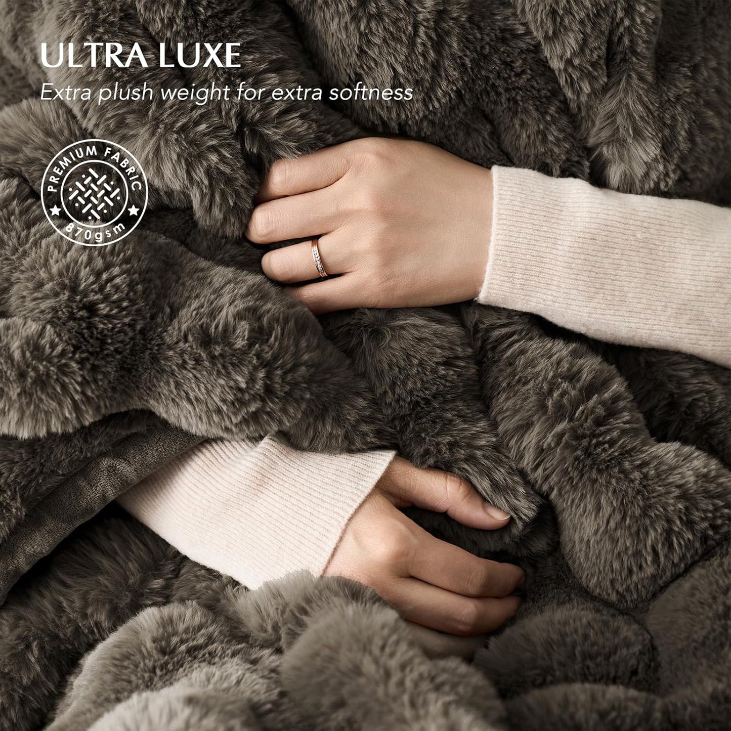 EVERGRACE Ultra Soft Luxury Fluffy Faux Rabbit Fur Throw Blanket, Thick Warm Fuzzy Blankets for Bed, Cozy Plush Reversible Blanket for Couch, Chair, Sofa, Dark Taupe, 60x80 Inches, 870 GSM