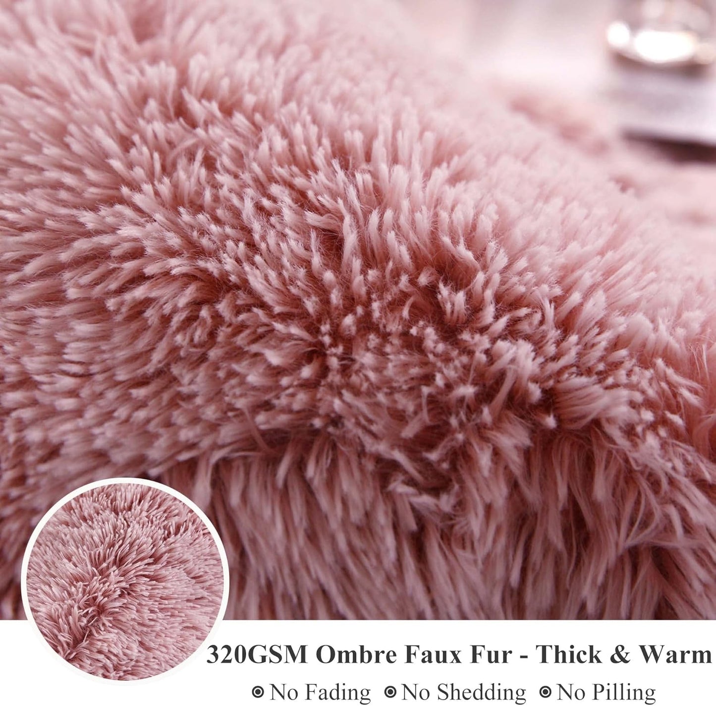 XeGe Plush Faux Fur Throw, Comfy 50x60 Fuzzy Blanket, Luxury Boho Lightweight Couch Blanket, Soft Fluffy Shaggy Lap Throw for Couch Bed Sofa Christmas Housewarming Gift Ombre Pink