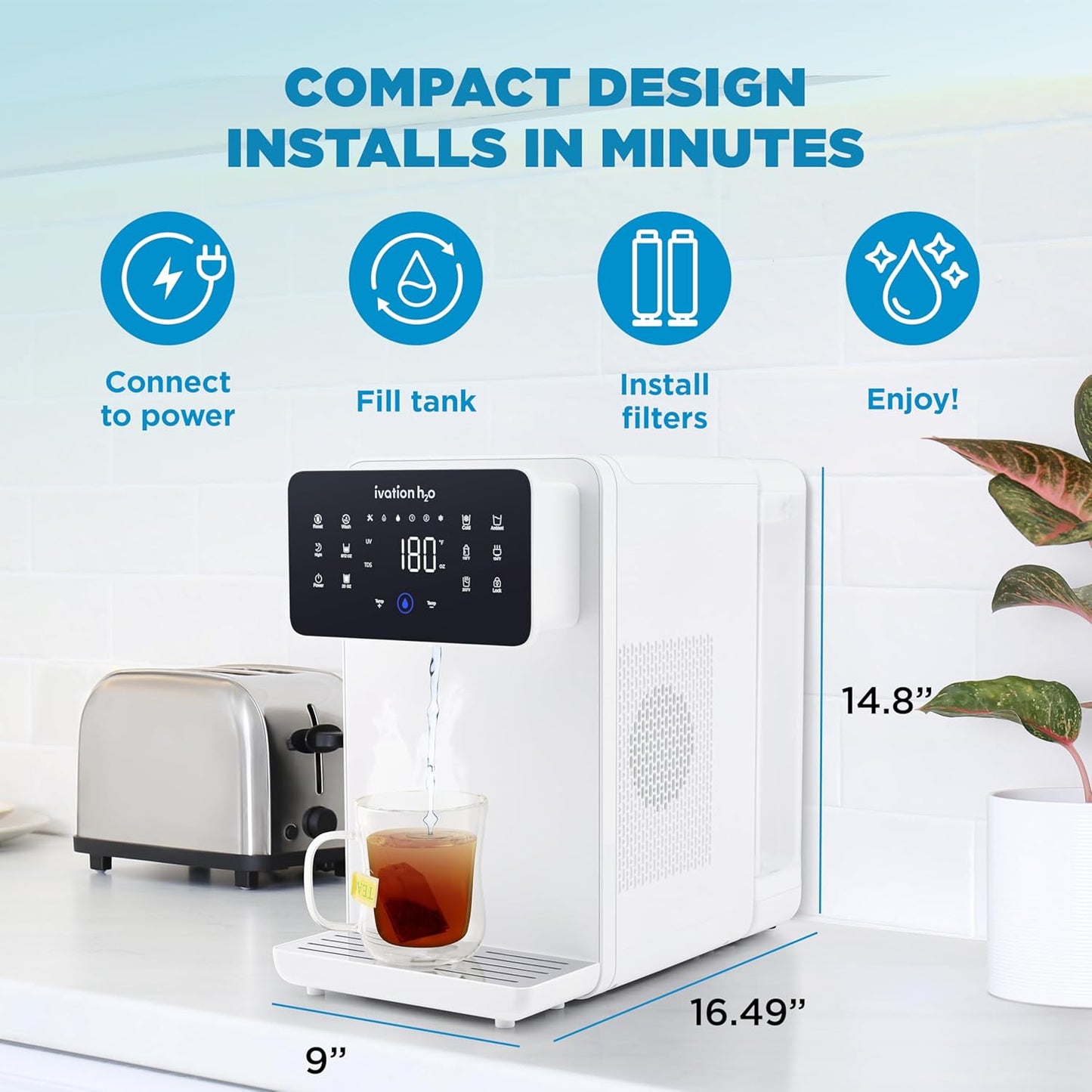 Ivation H2O Hot & Cold Countertop, Reverse Osmosis Water Filter, TDS Filter System, 4 Stage RO Water Filtration, 6 Temperature Presets, 3:1 Pure to Drain, Portable Plug-and-Play - White