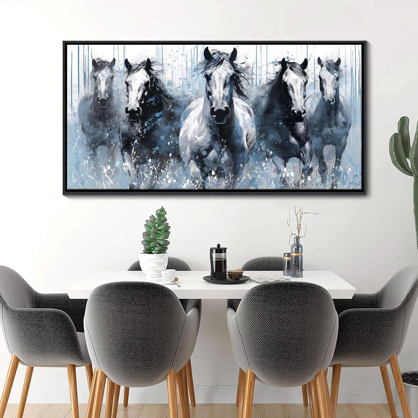 DUNHUANG ART Running Horses Canvas Wall Art - Equine Themed Galloping Animals in the Sand - Rustic Horse Decor for Living Room, Bedroom, Office 24"x48"