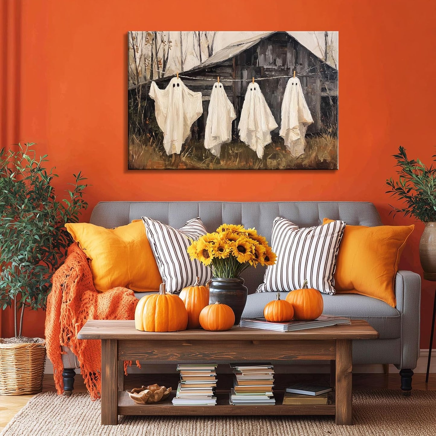 Laoife Halloween Canvas Wall Art, Vintage Spooky Creepy Spooky Ghost Laundry Prints, Farmhouse Gothic Wall Decoration, Dark Academia Halloween Party House Decoration (Ghost 3)