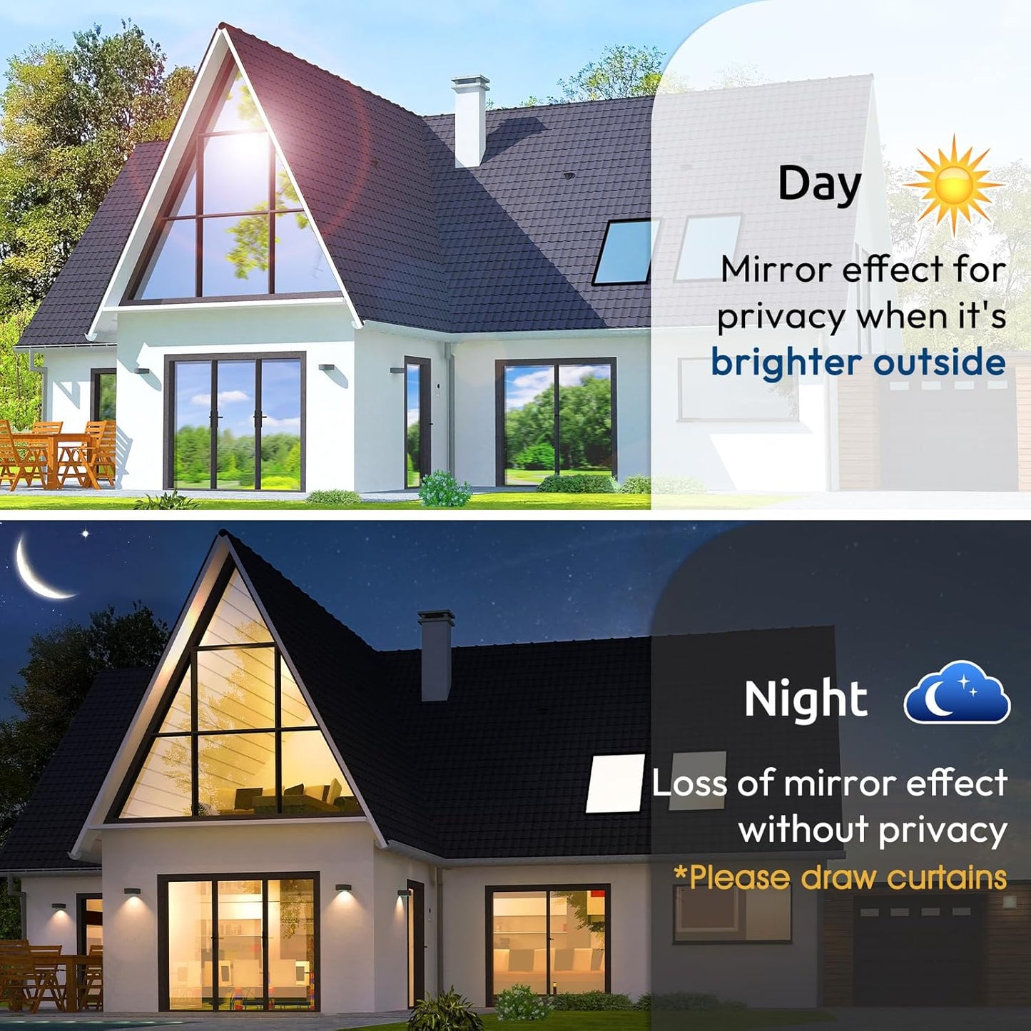 rabbitgoo Window Privacy Film One Way Window Tint for Home, Removable Reflective Heat Sun Blocking Anti UV Glass Door Covering, Mirror Tinting Film House Office, 35.4 in X 13.1 Feet, Black Silver