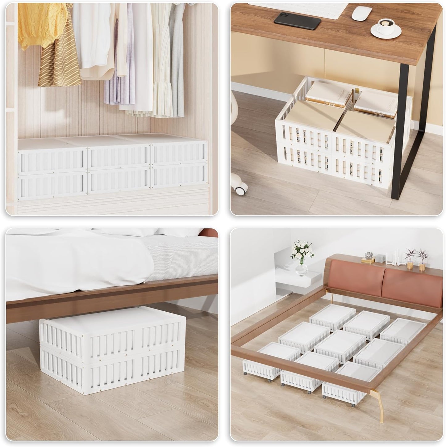 Bamboo Under Bed Storage with Wheels (2-Pack) – Rolling Underbed Shoe Organizer Box for Shoes, Blankets, Toys, Clothes Container Space-Saving Organizer Bins for Bedroom, Closet, Dorm, Nursery