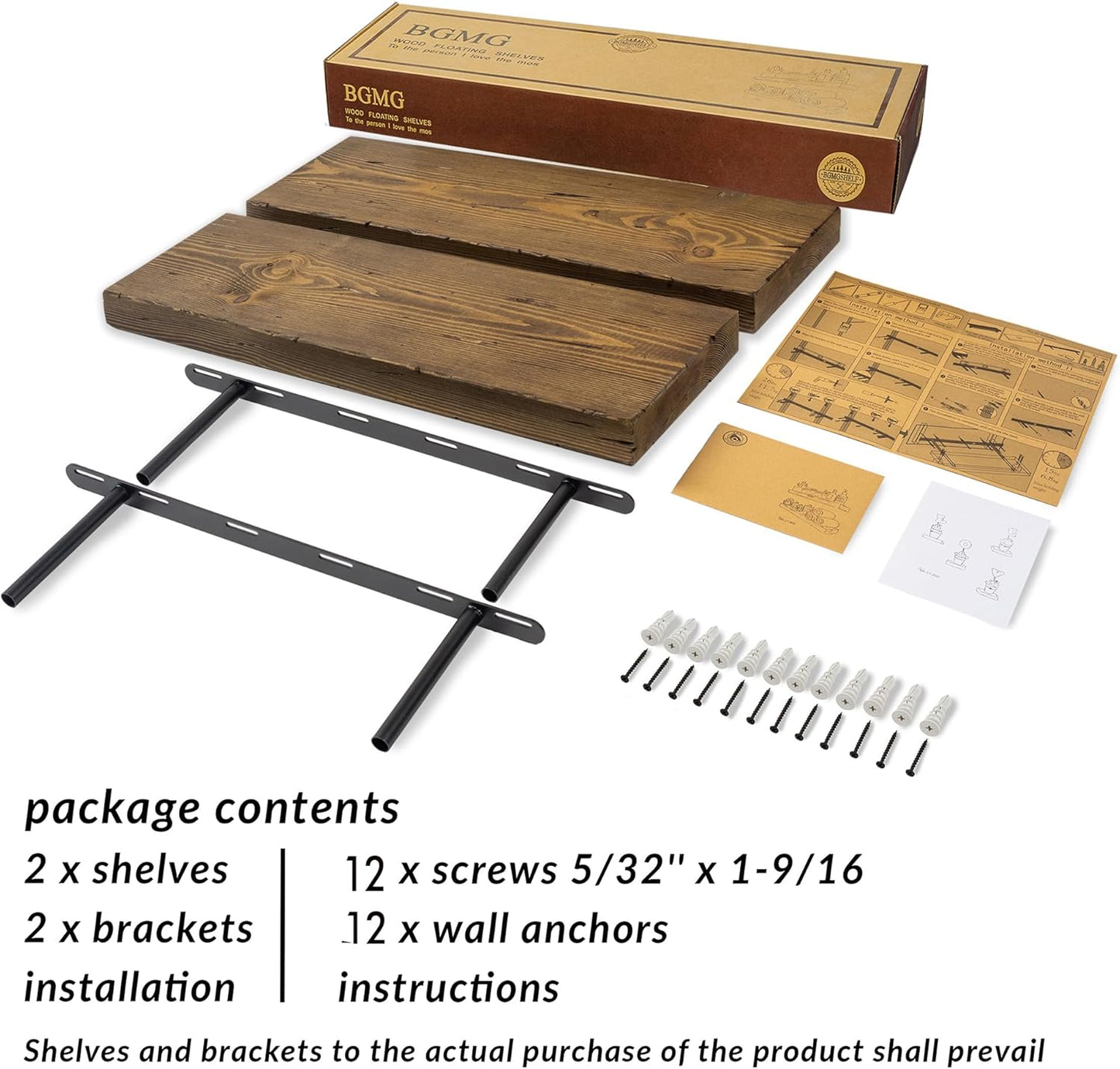 BGMG Floating Shelves 16 inch Long, Distressed,Wide Rustic Wooden Wall Shelves for Bathroom Living Room Bedroom Kitchen Farmhouse Set of 2-16x6.7x1.25 inch-Distressed Walnut