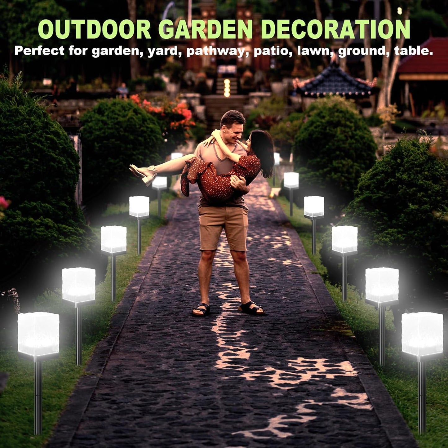 Solar Garden Lights Outdoor - Waterproof Solar Powered Pathway Light with LED Ice Brick Design - Auto On/Off Decorative Lighting for Tables, Grounds, Lawns & Walkways (Cool White, 1 Pack)