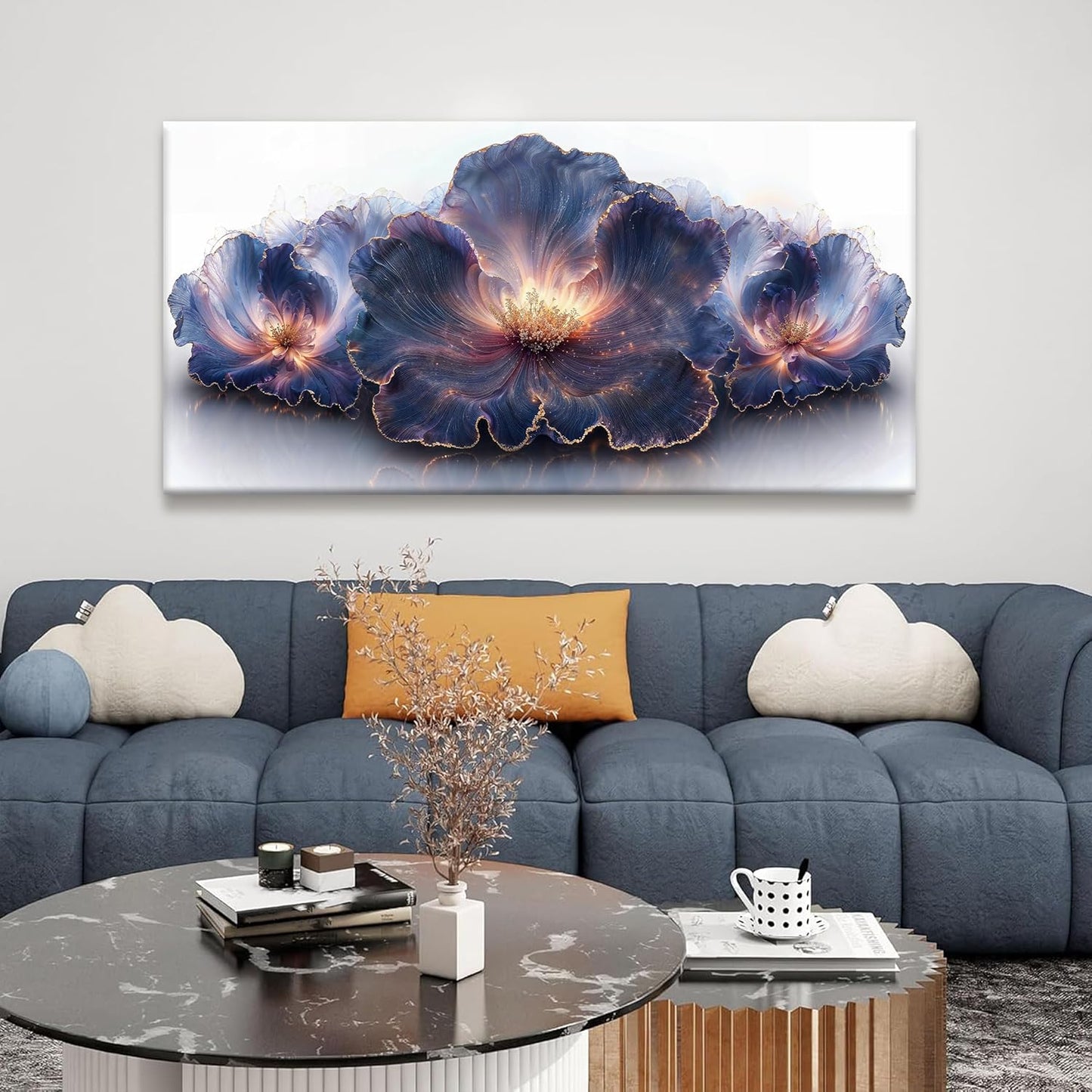 Suconvng Canvas Art Wall Decor Purple Flowers Abstract Wall Art For Living Room Print Picture Modern Abstract Art Painting Bedroom Office Home Wall Decor Artwork 24" X 48"