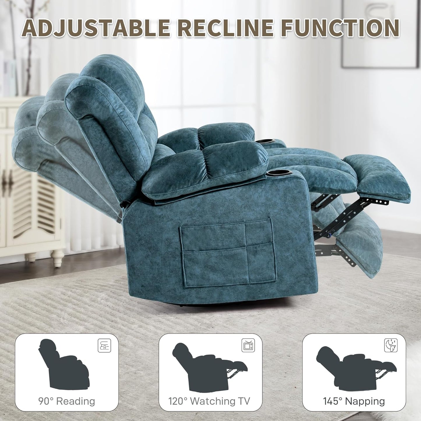 Recliner Chair Rocker Modern Ergonomic Lounge 360 Degree Swivel Single Sofa Seat Living Room Lounge Recliners on Clearance Foam Filling