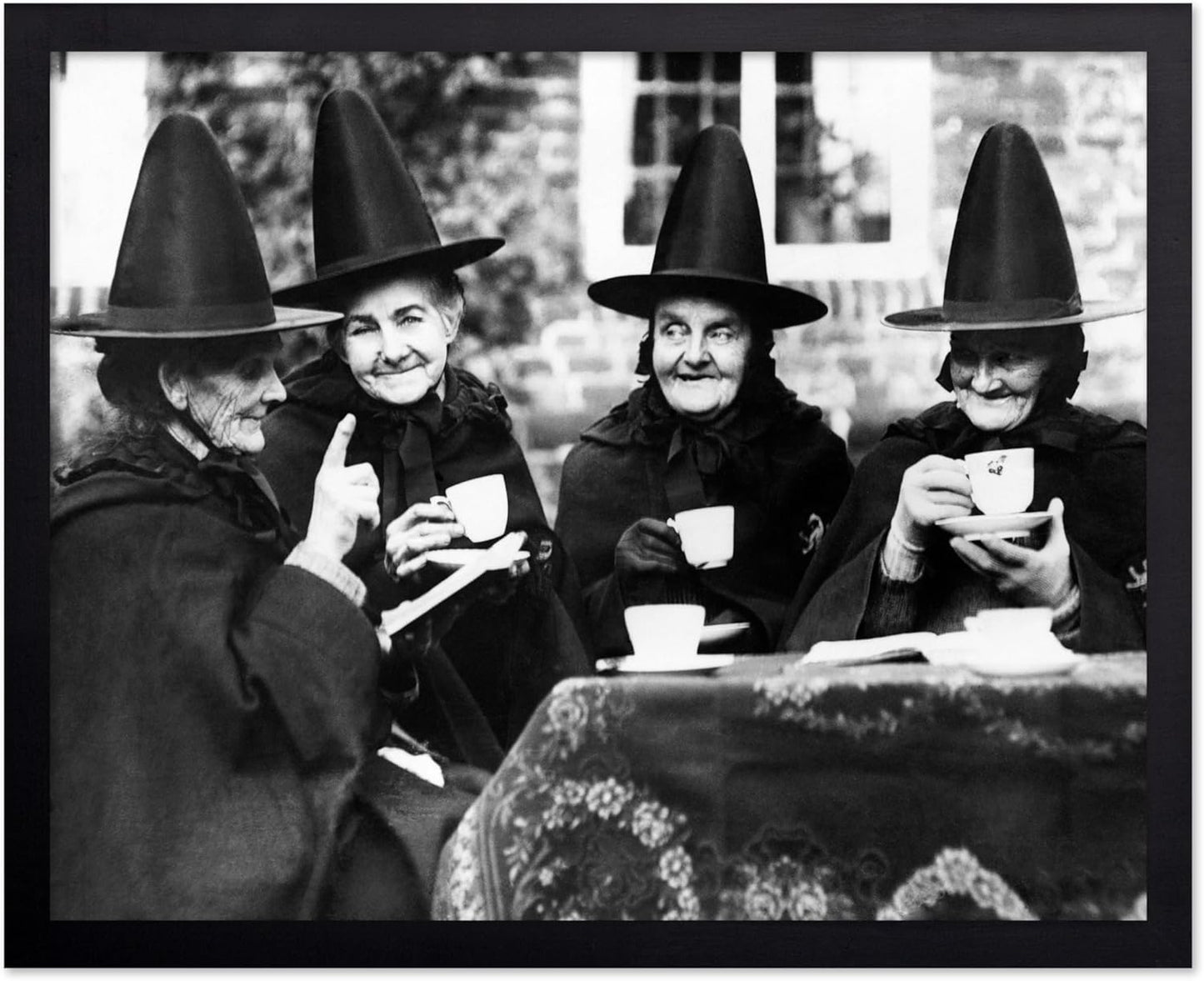 Poster Master Classic Photograph Poster - Vintage Halloween Print - Gift for Artist, Friend - Witches Tea Party, Old Women Smiling, Wearing Robes - Wall Decor for Living Room, 16x20 Black Framed