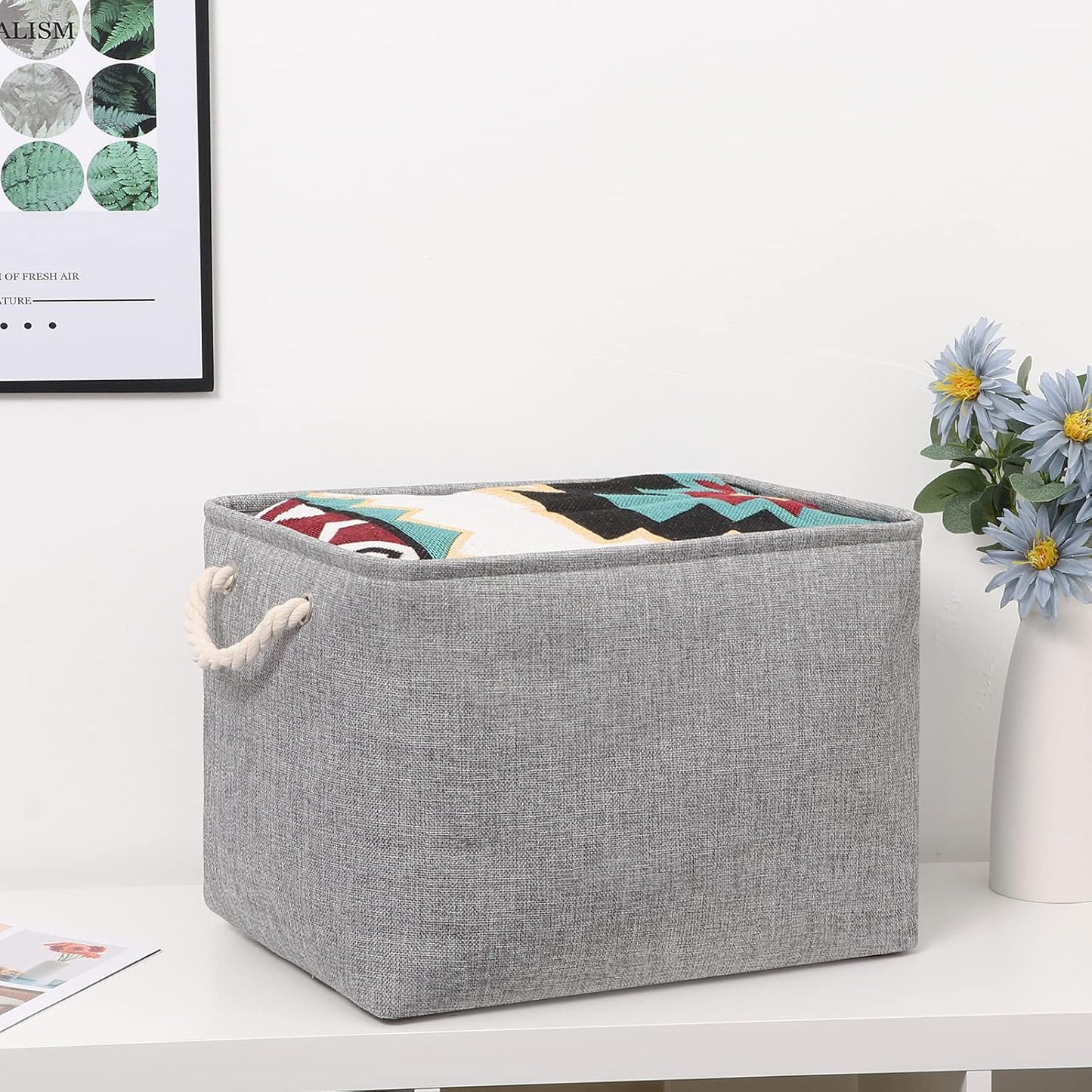 Bidtakay Grey Baskets [2-Pack] Shelf Baskets for Storage 16" X 11.8" X 11.8" Large Fabric Rectangular Decorative Storage Basket Organization Bins for Shelves Closet Home Organization(Grey)