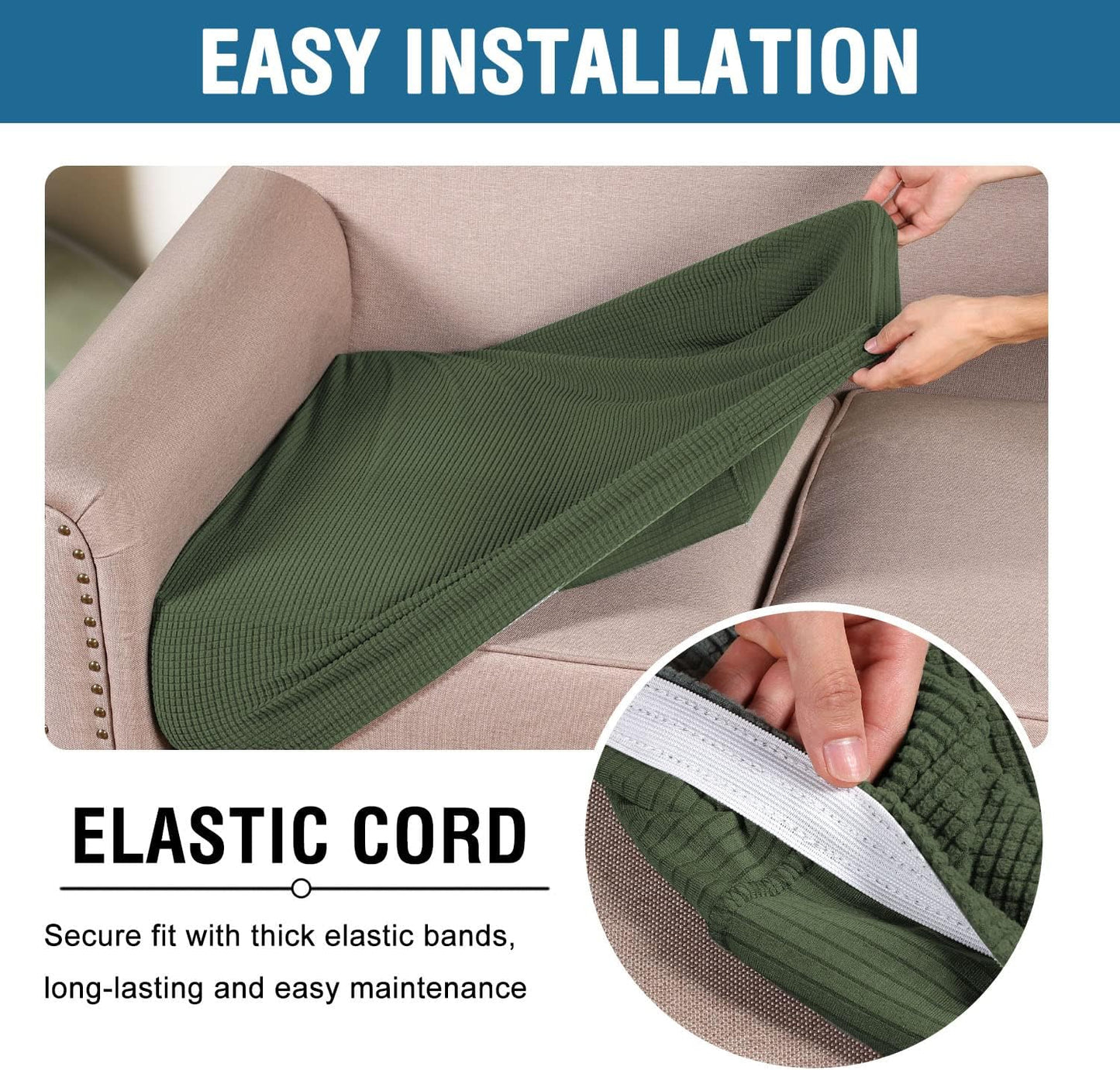 H.VERSAILTEX Super Stretch Individual Seat Cushion Covers Sofa Covers Couch Cushion Covers Slipcover Sets Thick Jacquard Textured Twill Fabric (2 Piece Large Sofa Cushion Covers, Bronze Green)