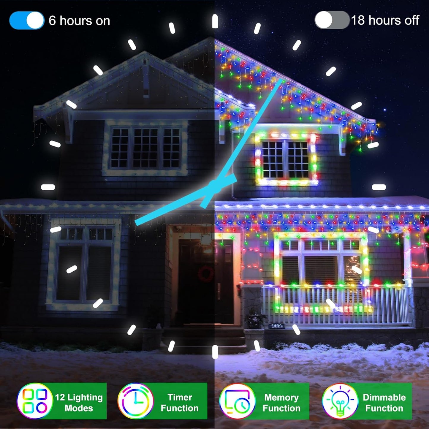 60FT 612 LED Outdoor Christmas Lights - 136 Ice Drops, 12 Pro Modes with Timer Memory & Brightness, Waterproof Hanging Ice String Light for Holiday Wedding Garden Fence House Decor (Multicolor)
