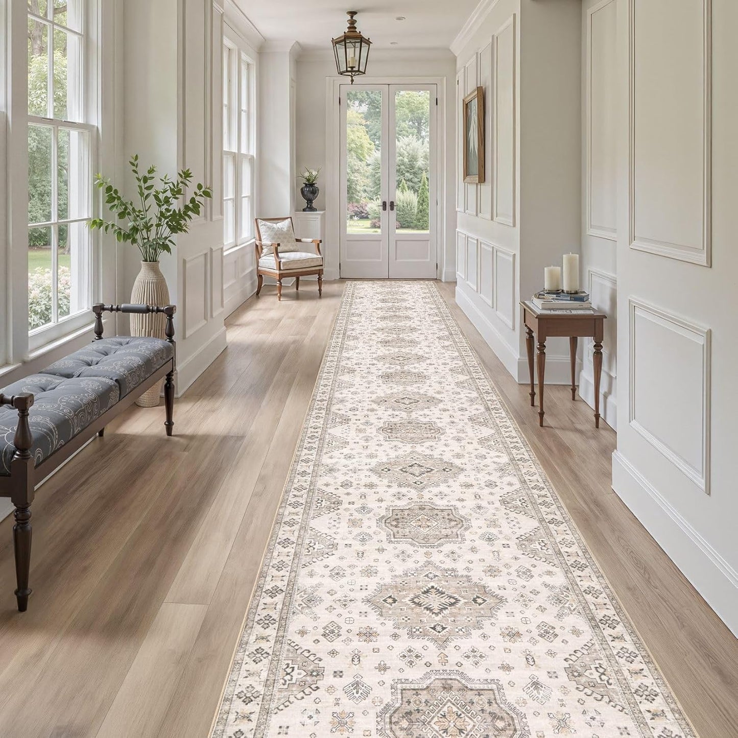 Washable 3x20 Runner Rug - Area Rugs Neutral Vintage Distressed Floral Farmhouse Boho Large Soft Floor Rug Indoor Carpet for Hallway Entryway Home - Beige Brown