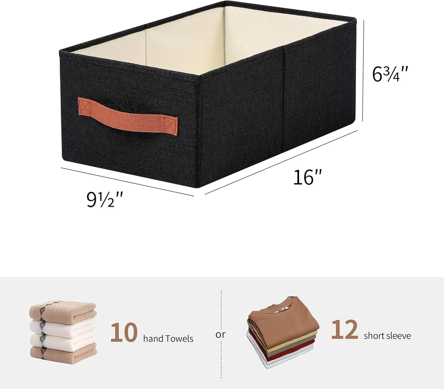 linen closet organizers and storage, 3 Pack Large Storage Baskets, Washable, Clothing Storage Bins with Handle, Closet Organizer for Storage Sweater,Sheets (Black, 16"x9½"x6¾")