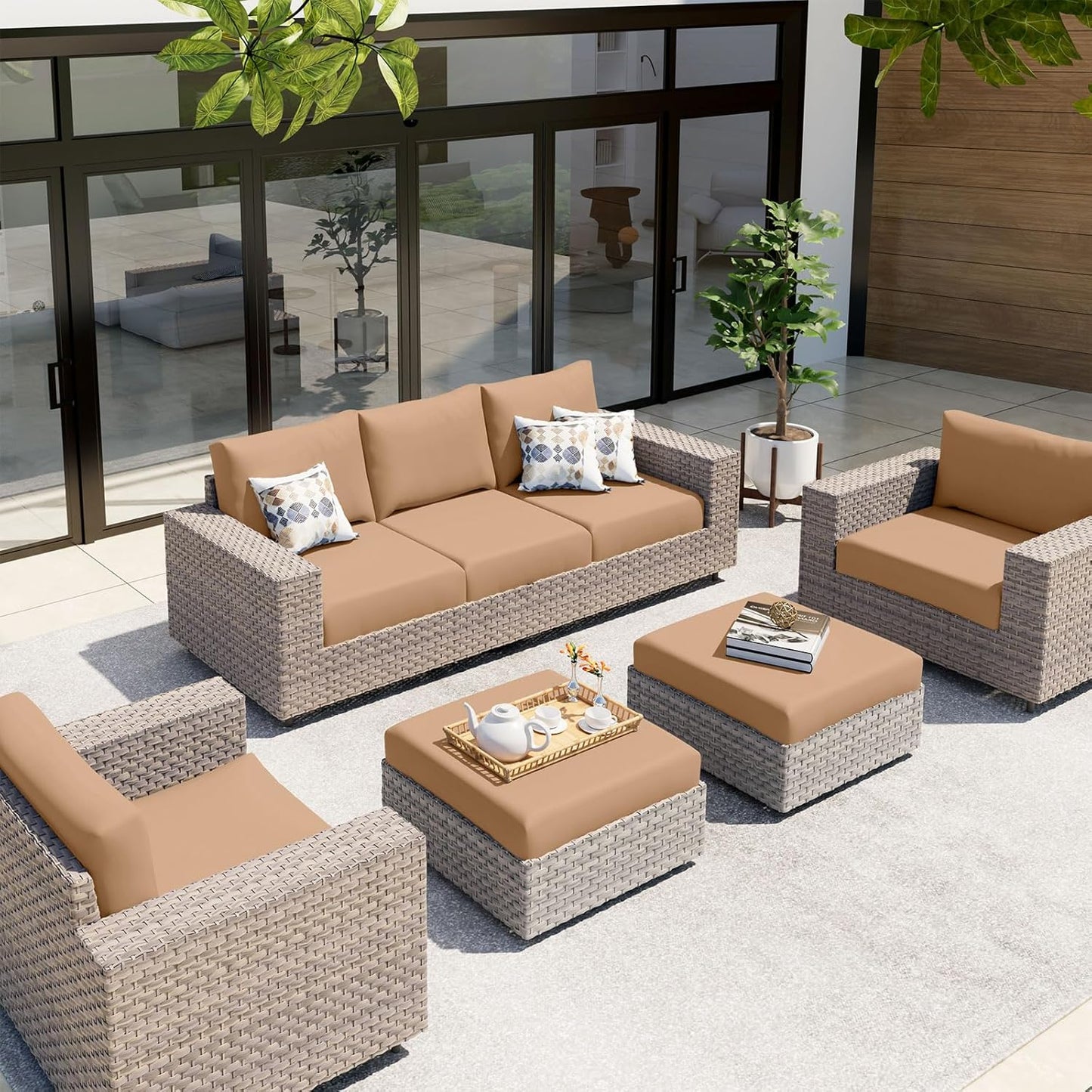 hyha Waterproof Couch Cushion Covers, Stretch Sofa Couch Seat Slipcover for Dog Washable, Non-Slip Waterproof Outdoor Cushion Covers for Patio Furniture Replacement (3 Pieces, Camel)