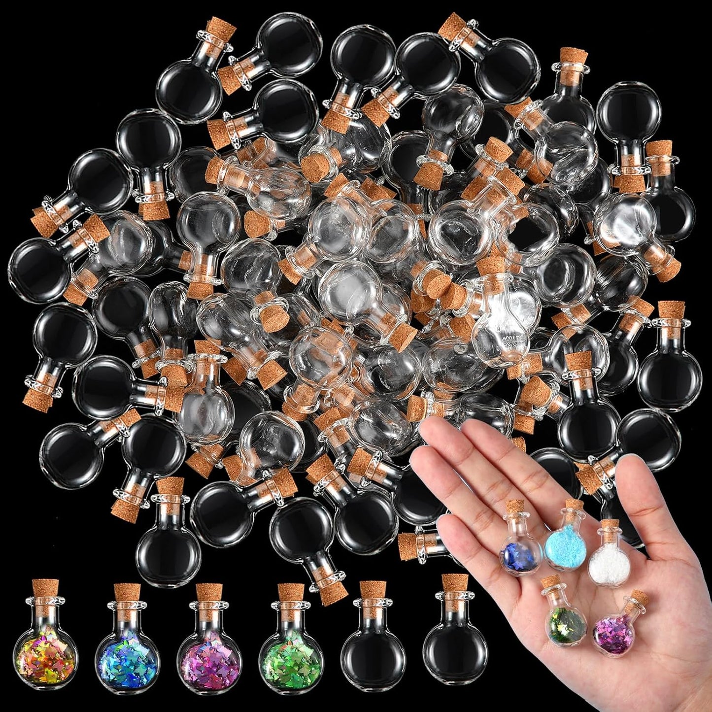 Zhehao 100 Pcs 2 ml Mini Glass Bottles Jars with Cork Stoppers Small Wishing Bottle Tiny Jars with Cork Mini Potion Bottles Clear Drifting Bottle for Wedding Birthday Party DIY Crafts Supplies