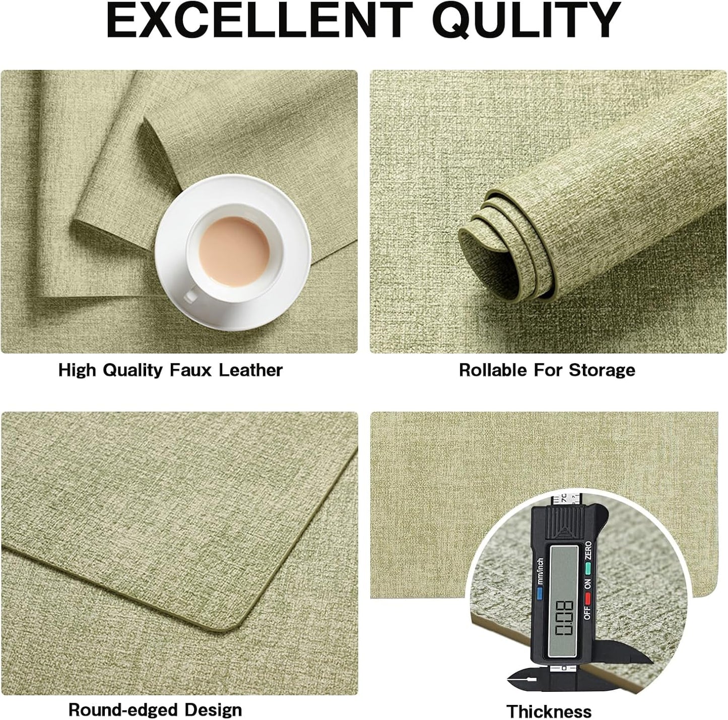 Chrysameld Vinyl Placemats Set of 6 - Faux Leather 100% Waterproof Oil-Proof Wipeable PU Place Mats, Heat Resistant Anti Slip Reversible Table Mats for Indoor & Outdoor Use,(17×12Inch, Sage Green)