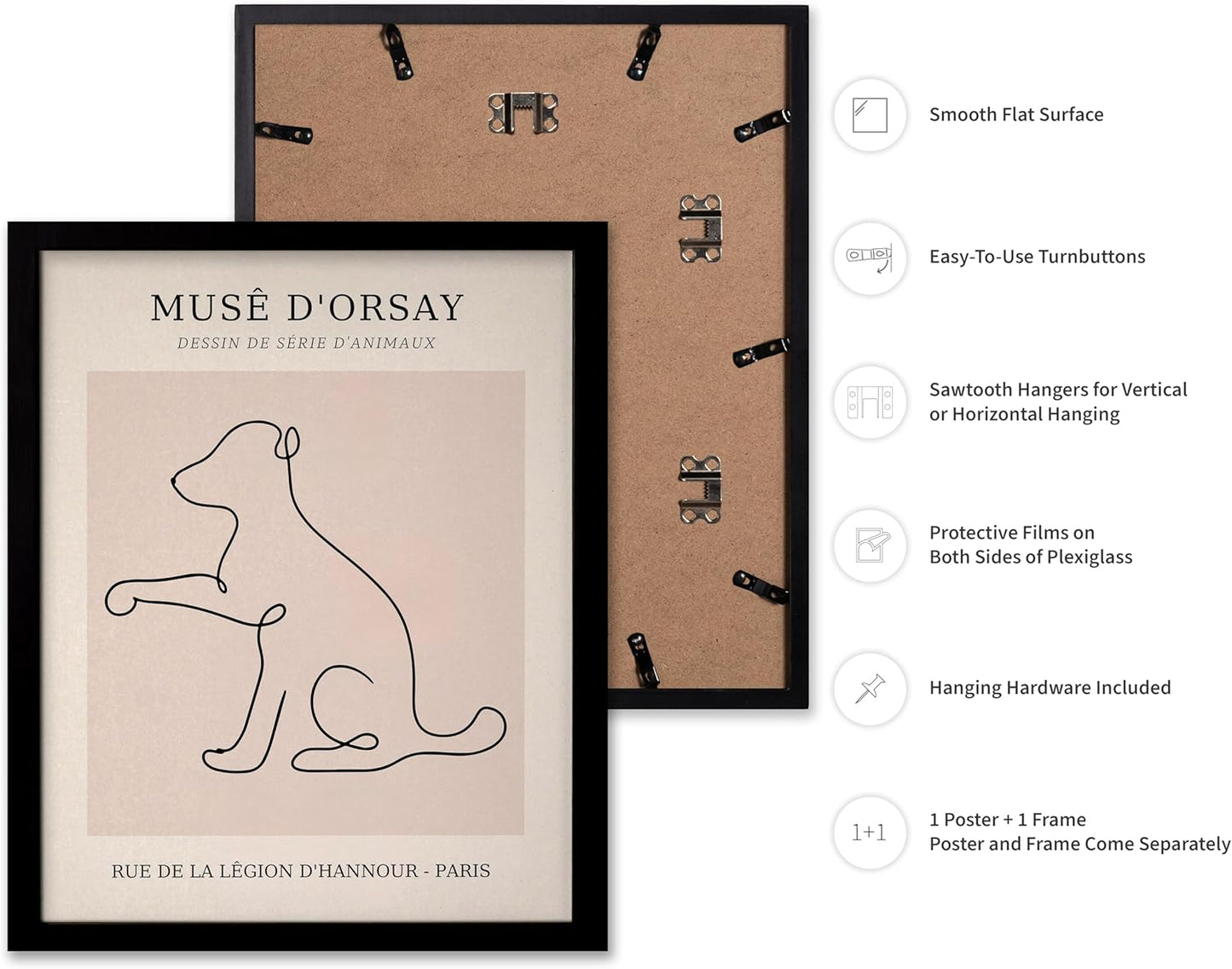 Poster Master Vintage Poster - Retro One Line Dog Drawing Print - Dog Art - Minimal Gift for Men, Women, Animal Lover - Abstract Wall Decor for Home, Office, Bedroom, 16x20 Black Framed