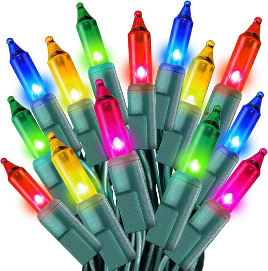 Multicolor Christmas Lights String 25FT 100 Count Incandescent Bulbs Mini Lights with Green Wire for Christmas Tree, Garland, Wedding, Party, Home, Indoor & Outdoor Festival Decoration