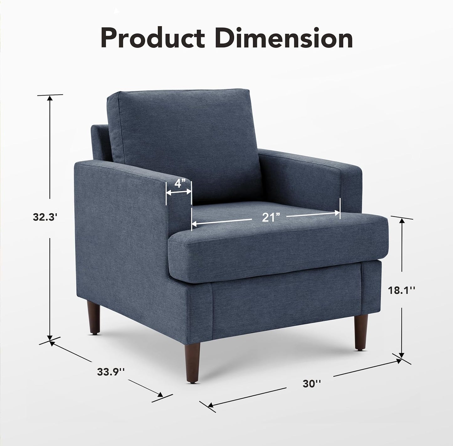 Mid-Century Accent Chair,Modern Linen Fabric Armchair for Living Room,Comfy Upholstered Reading Accent Chairs for Bedroom,Single Sofa Chair with Wood Legs (Blue Grey, 1 Pack)