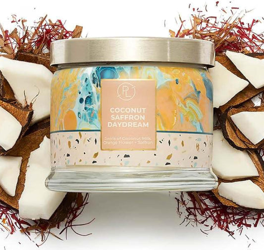 PartyLite 3-Wick Jar Candle, Highly Fragranced Clean Burning Glass Candle, 25-45 Hours Burn Time (Coconut Saffron Daydream)