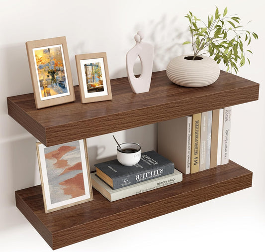 Floating Shelves - 2 Large Wall Mounted Shelves with Invisible Brackets, Long Wood Floating Wall Shelf for Living Room, Bedroom, Kitchen (Walnut, 24" W x 9" D x 1.5" H)