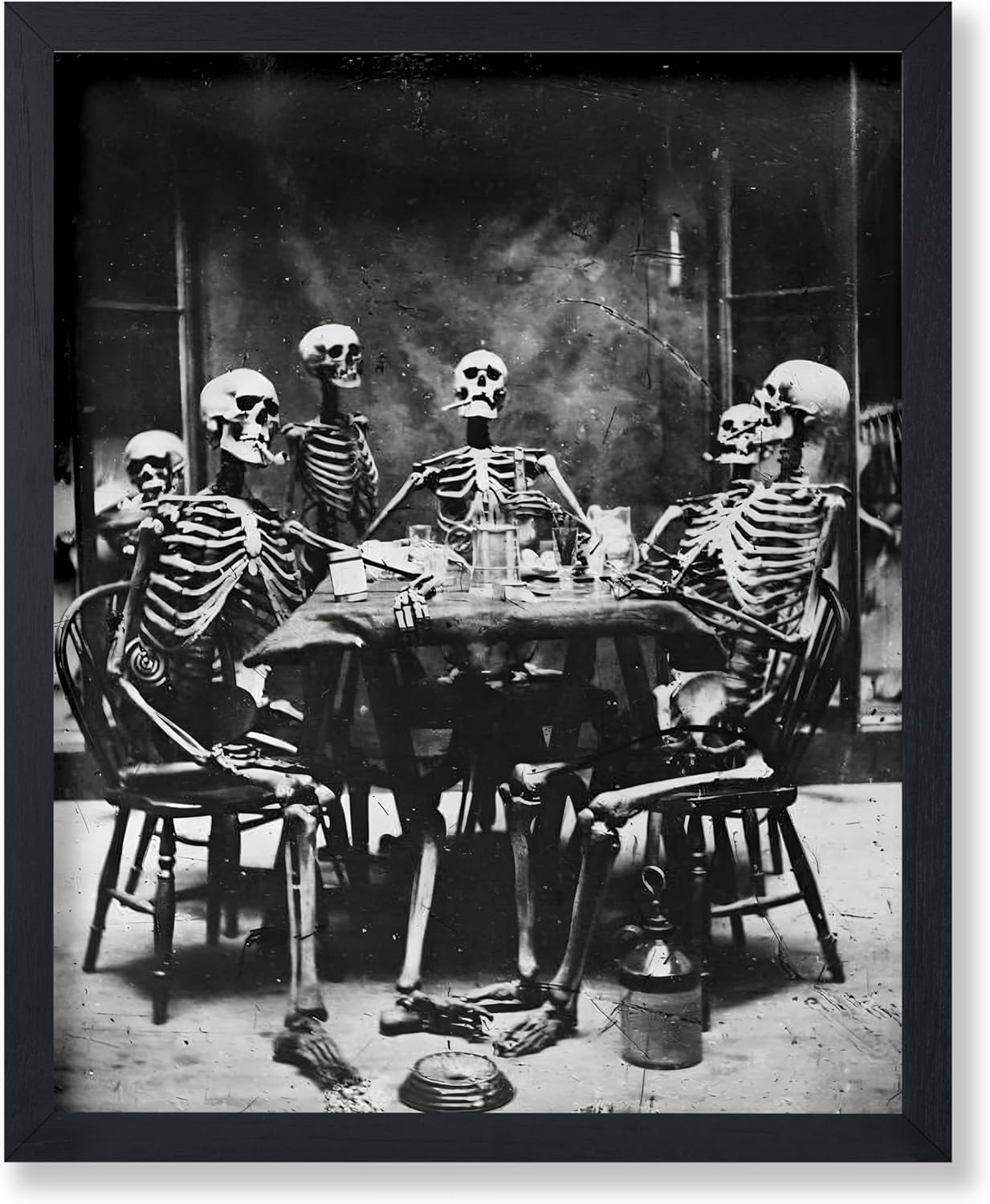 Poster Master Vintage Skeletons Smoking Poster - Retro Dinner Party Print - Skeleton Art - Halloween Art - Gift for Him & Her - Gothic Decor for Dorm, Living Room or Bedroom - 16x20 UNFRAMED Wall Art