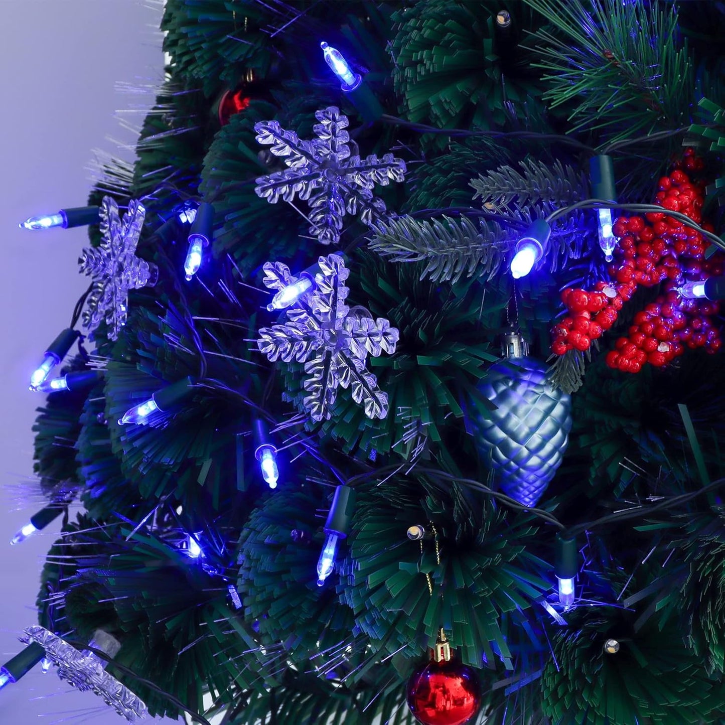 WATERGLIDE 2 Pack 50 LED Outdoor Christmas Lights, 16FT Battery Operated Mini String Lights with 8 Modes & Timer, Xmas Tree Lights Waterproof for Patio Garden Party Wedding Holiday Decor, Blue