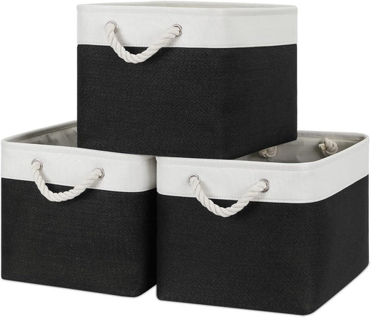 Bidtakay Black Storage Baskets for Shelves [3-pack] Collapsible Organizer Baskets for Laundry Storage 15 X 11 X 9.5 Inches Dog Toy Bins Fabric Storage Bins for Bedroom Home Storage