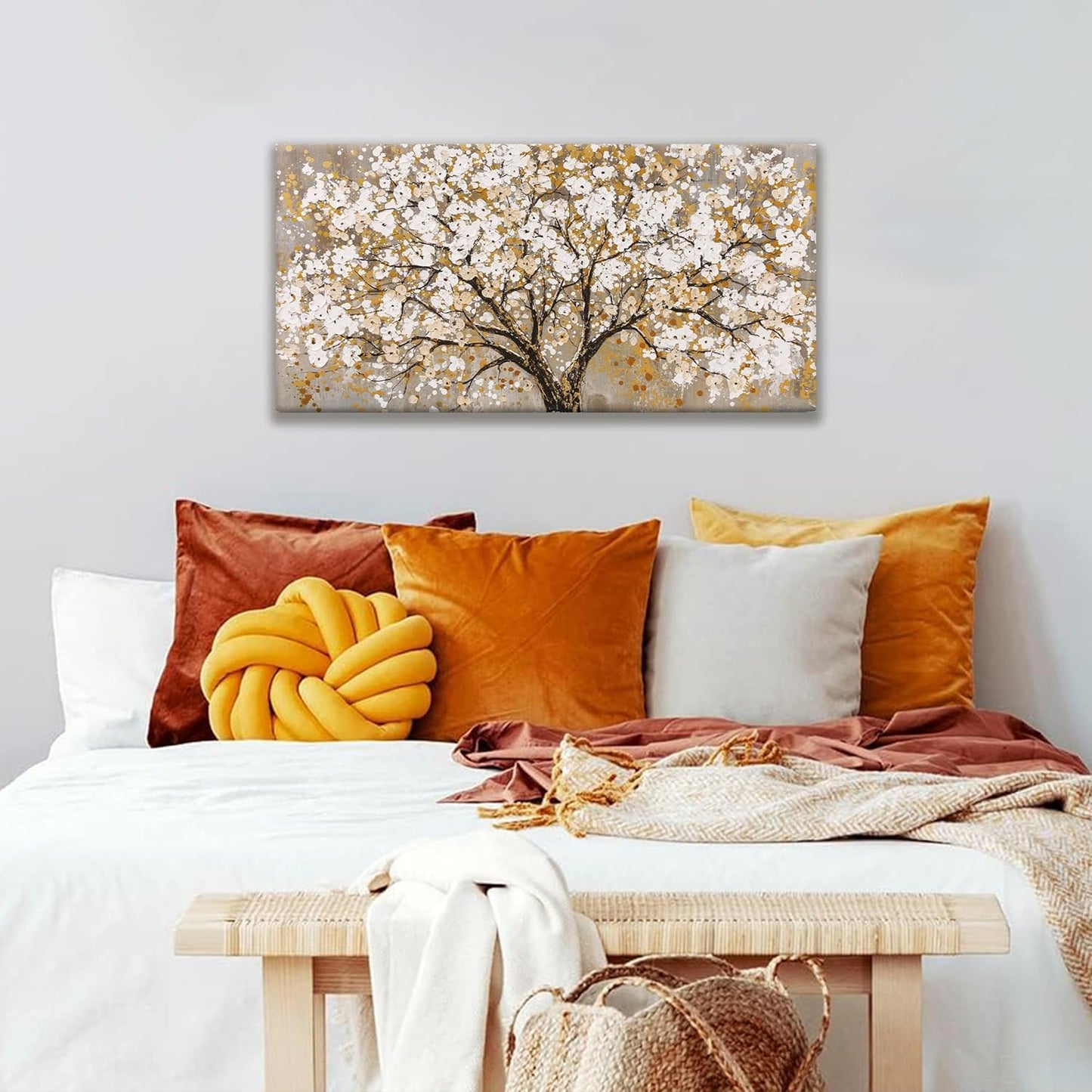 Wall Art Gold Tree Of Life Modern Artwork Canvas Painting Tree Pictures Canvas Art Wall Decor For Living Room Bedroom Dining Room Office Home Wall Decor 20"X40"