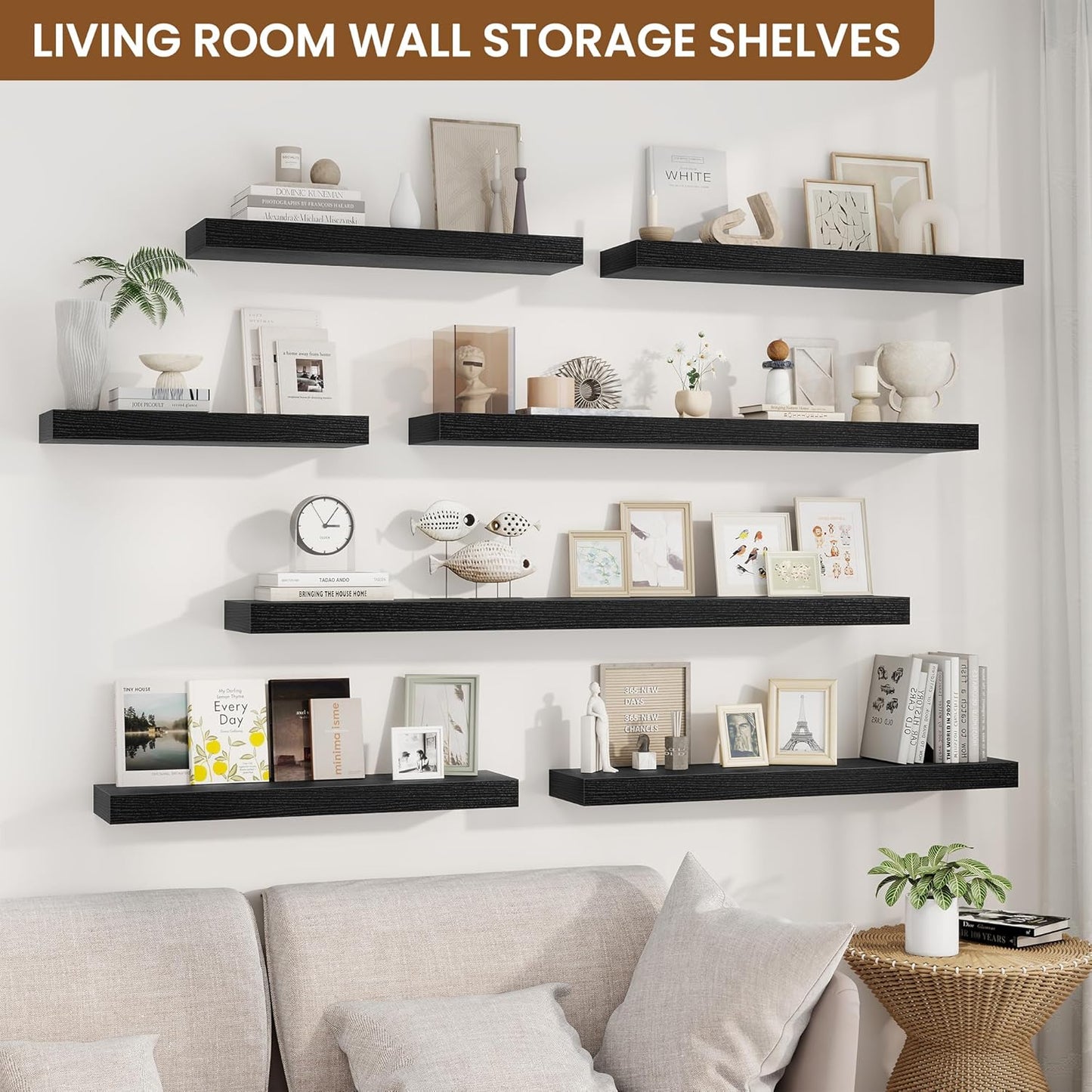 fuqing Floating Shelves for Wall, Bathroom Shelf Wall Mounted for Storage, Shelves with Invisible Bracket for Bedroom, Kitchen, Living Room, Farmhouse Small Book Shelf, 24 Inch Set of 2, Black