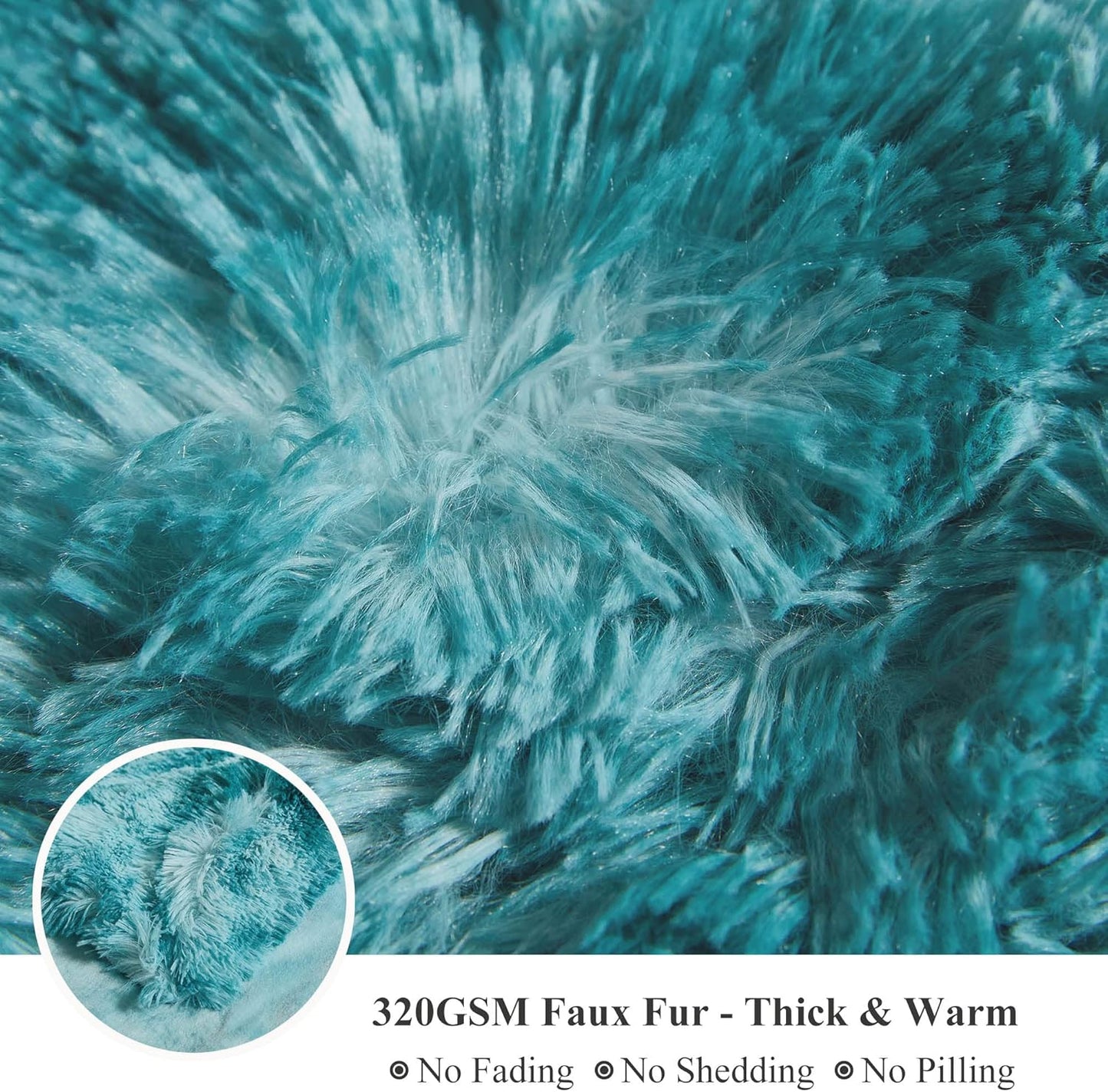 XeGe Luxury Faux Fur Blanket, Tie Dye Teal Soft Fluffy Throw, Shaggy Plush Decorative Couch Blanket, Turquoise Bed Furry Fuzzy Throw for Bedroom Living Room, Tie Dye Teal, 60x90