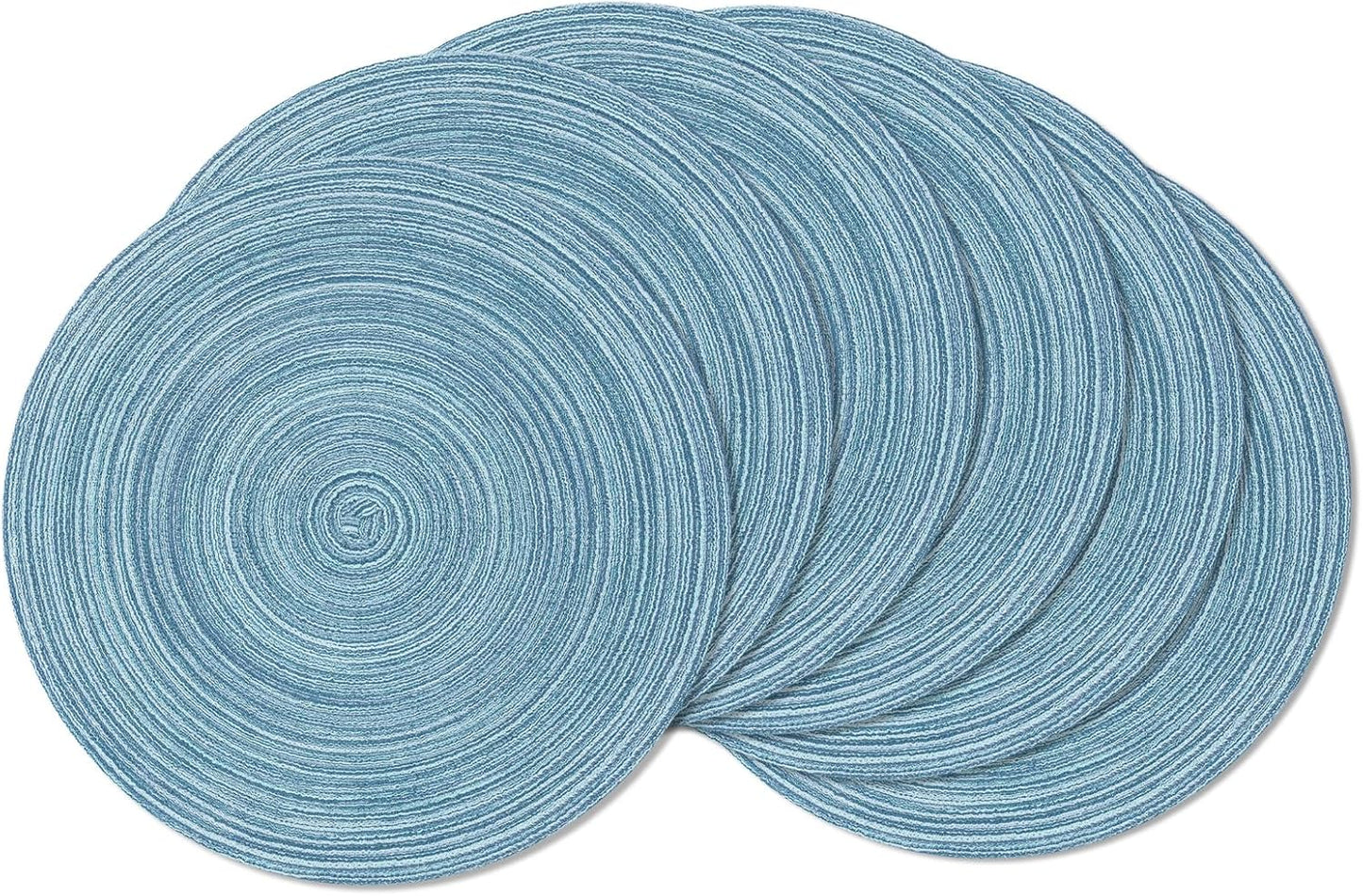 AHHFSMEI Round Braided Placemats Set of 6 Round Table Mats for Dining Tables Natural Woven Heat Resistant Place mats 15 Inch (Sky Blue)