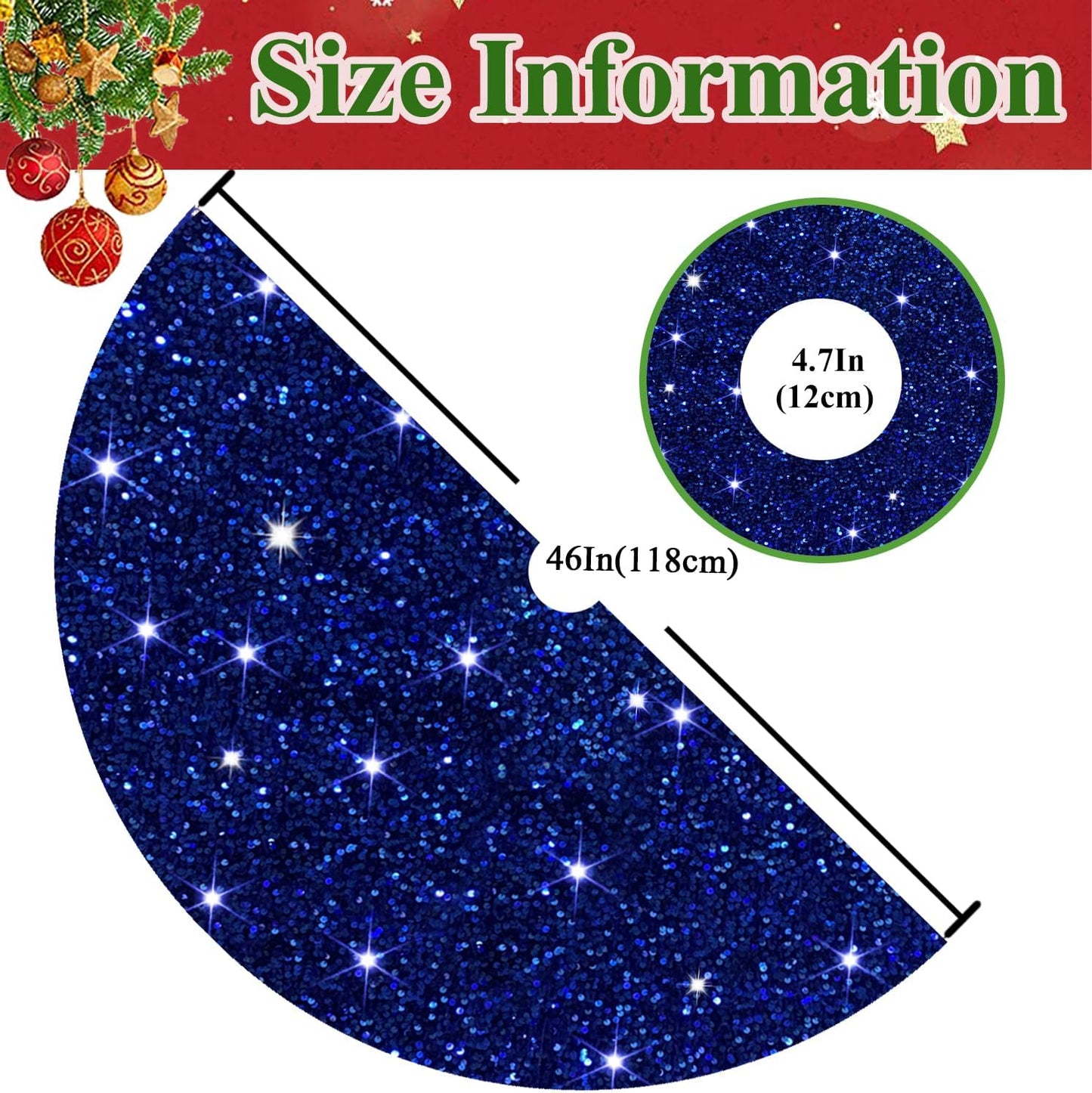 MODFUNS Blue Christmas Tree Skirt 46 Inches Sequin Xmas Tree Skirt Sparkly Tree Mat Round Velvet Tree Skirts Christmas Ornaments Halloween Tree Cover Skirt for Family Embroidery Metallic Tree Base Mat