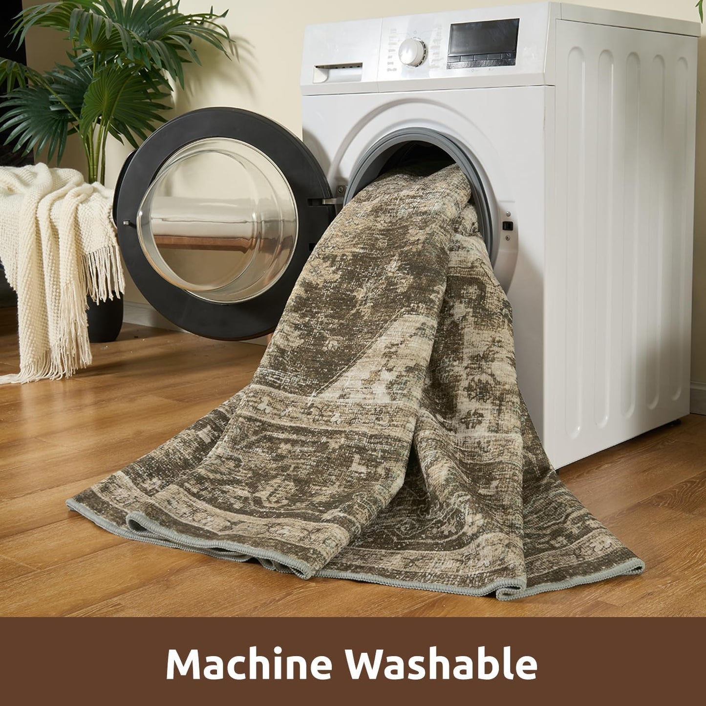 AMOAMI-2X10 Runner Rug-Washable Runners for Hallways-Soft Non Slip Bedside Rugs for Bedroom-Vintage Long Rug for Hallways Entryway Laundry Room Stair Kitchen Bathroom Brown/Coffee