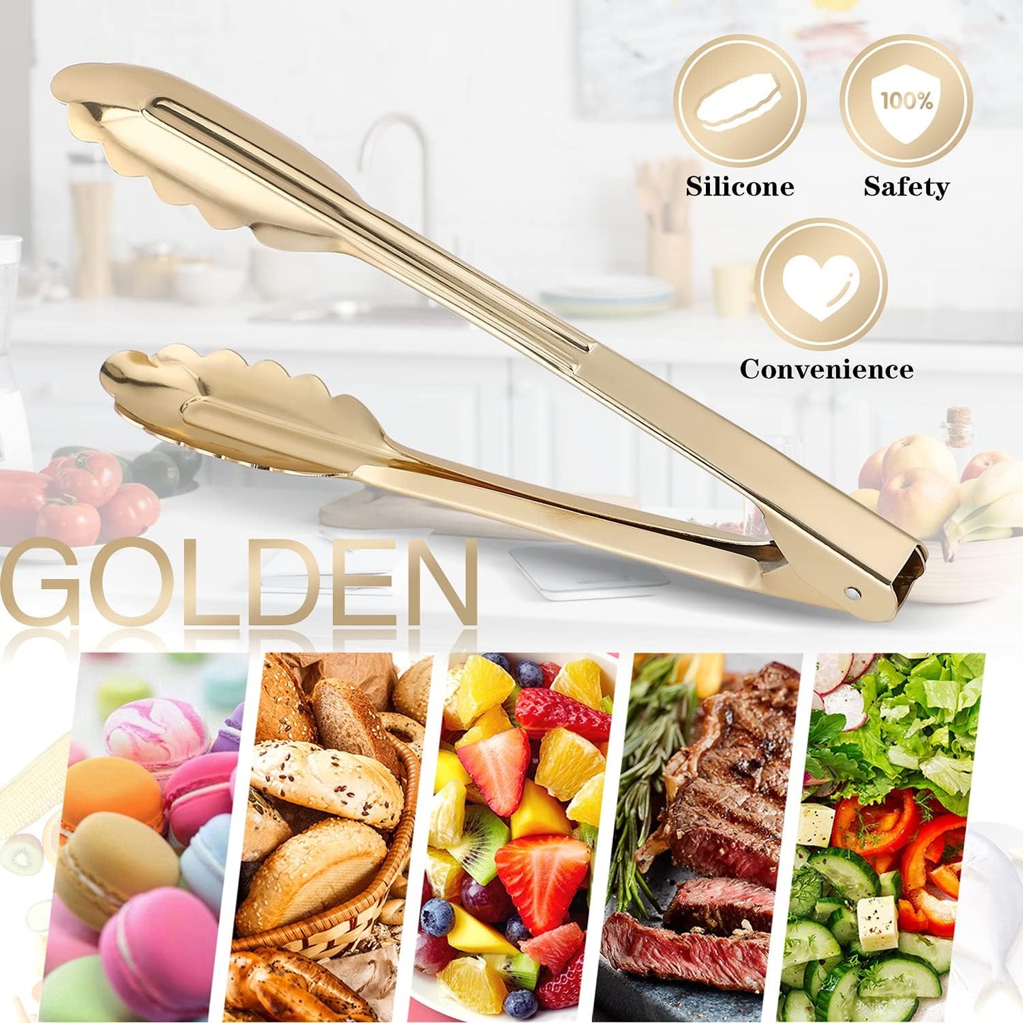 MSY BIGSUNNY 9 Inch Kitchen Food Tongs, Buffet Tongs, Serving Tongs for Cooking, Grilling, Aluminum Tongs - Set of 3 (multi color)