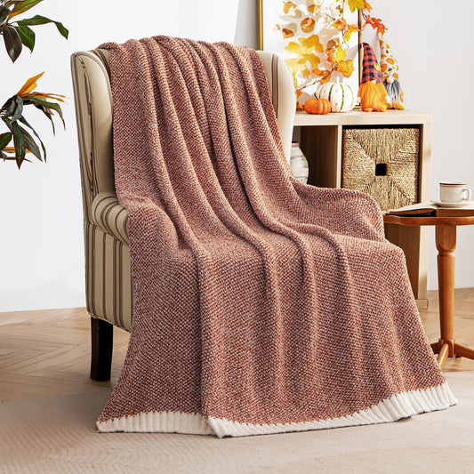 MIULEE Fall Rust Super Soft Throw Blanket for Bed, Twin Size Cozy Fluffy Warm Blankets Knit Blankets for Couch, Sofa, Chair, Living Room, Camping, Picnic, 60 x 80 inch