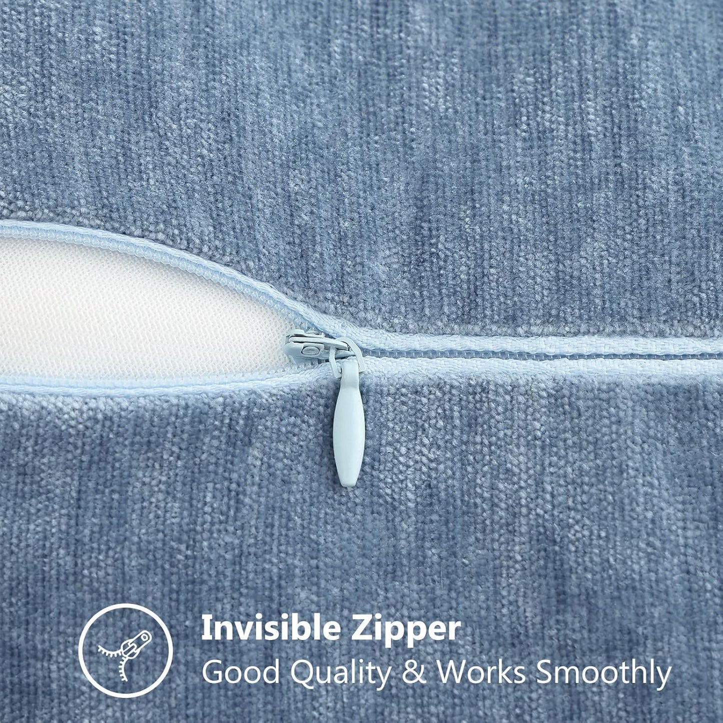 decorUhome Chenille Soft Throw Pillow Covers 26x26 Set of 2, Farmhouse Velvet Neutral Decorative Euro Pillow Covers with Stitched Edge for Couch Sofa Bed Home Decor, Blue