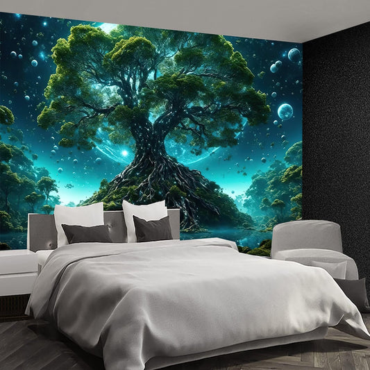 FENDROM Tree of Life Tapestry Nature Green Tree Wall Hanging Aesthetic Moon Night Fantasy Wonderland Tree Plants Wall Art For Home Dorm Living Room Decor